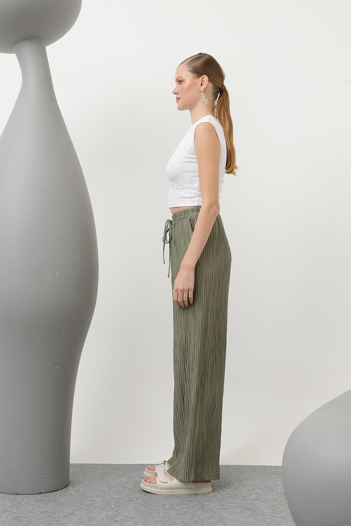 Kadın Basic Lastikli Pantolon - 32213PNT KHAKI