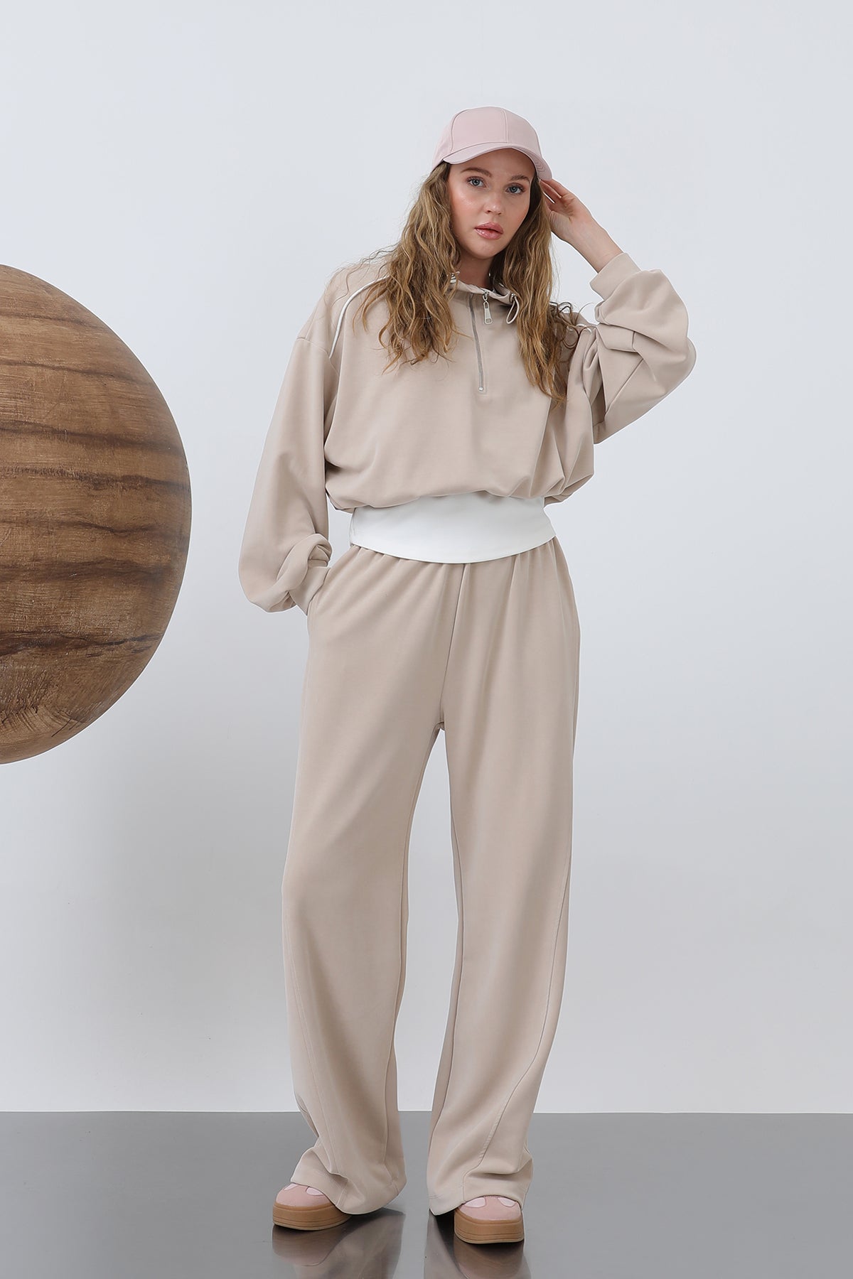Kadın Garnili İkili Takım -32214TKS DARK BEIGE