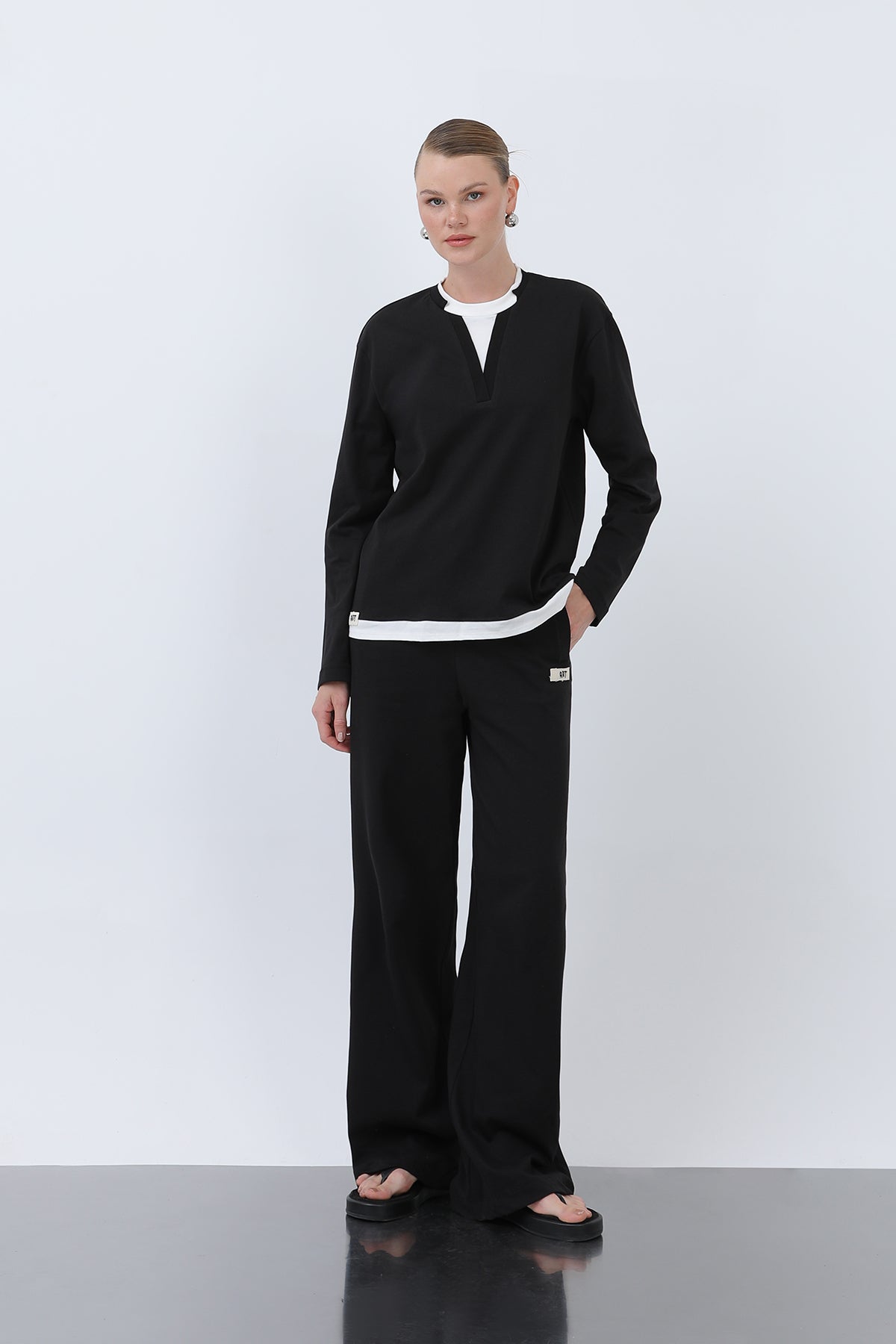 Kadın Basic Garnili Sweatshirt BLACK