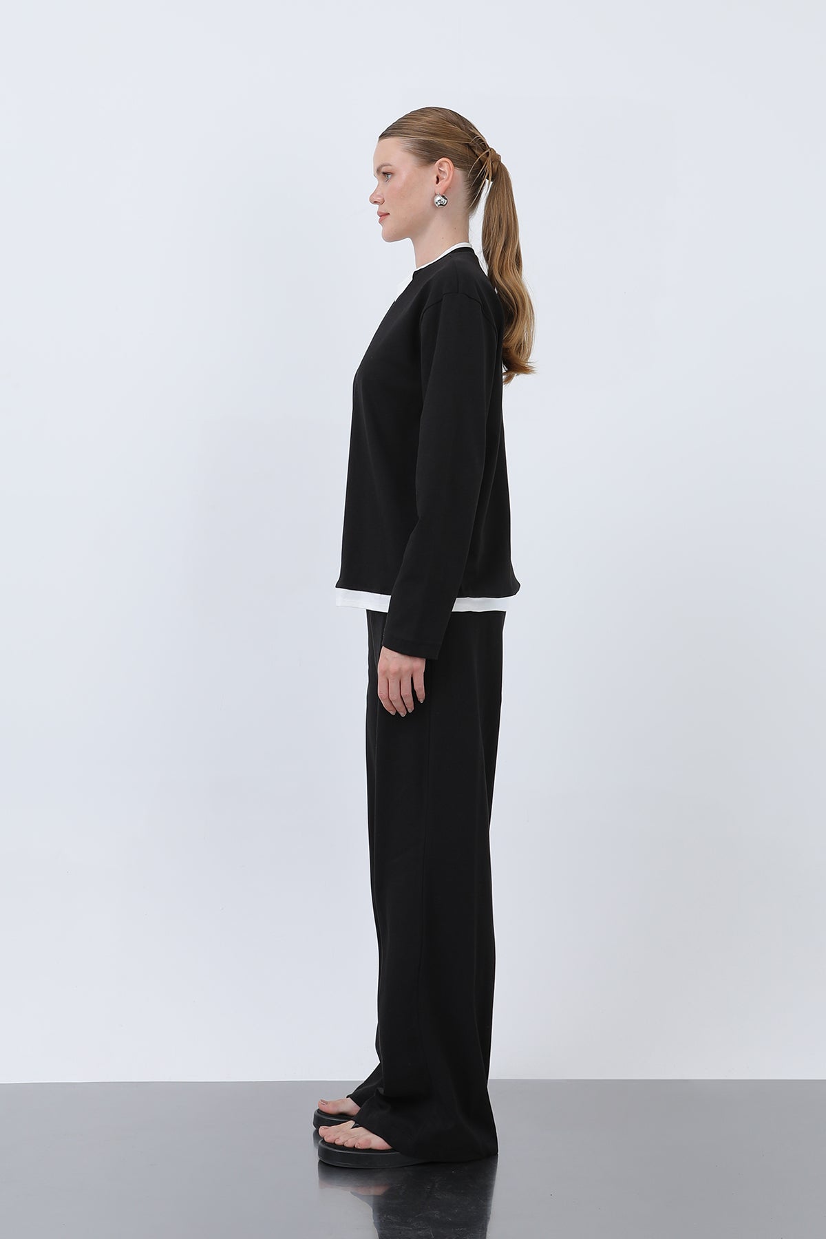 Kadın Basic Garnili Sweatshirt BLACK