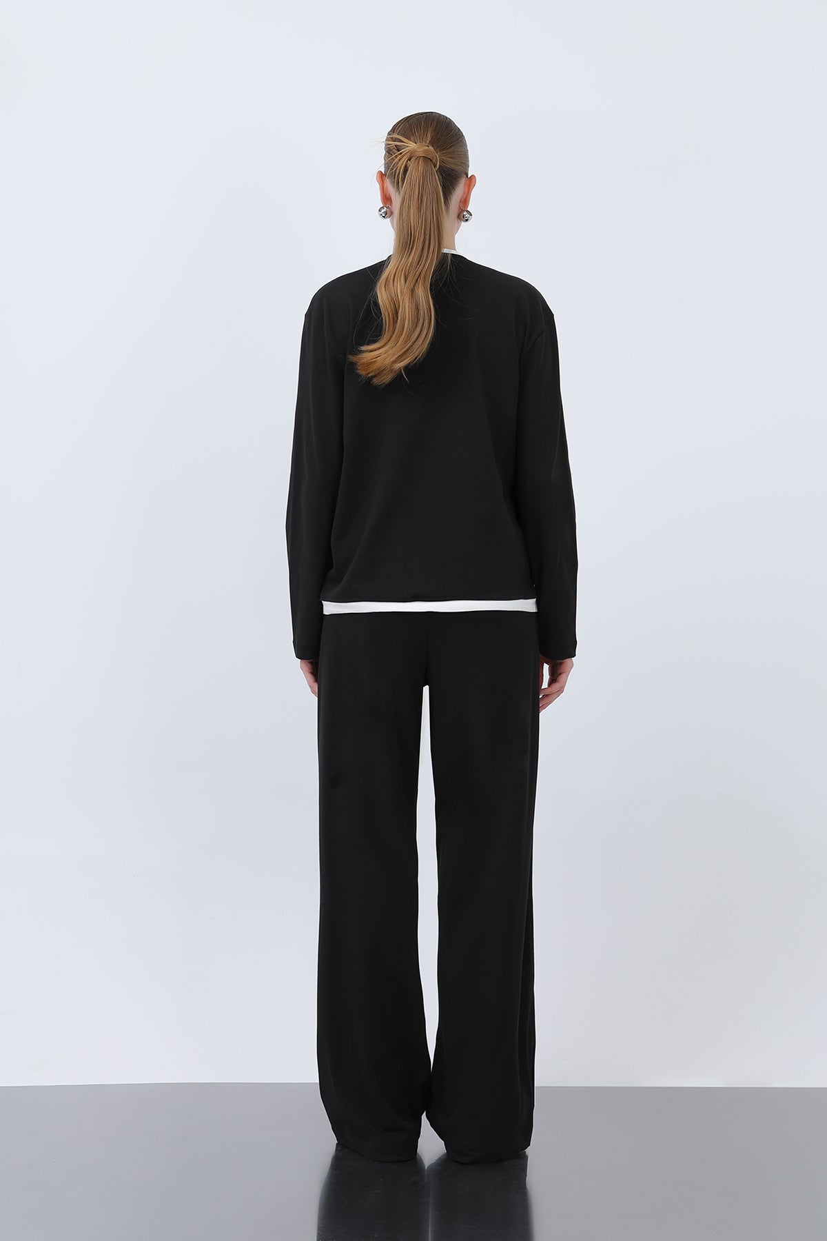 Kadın Basic Garnili Sweatshirt BLACK