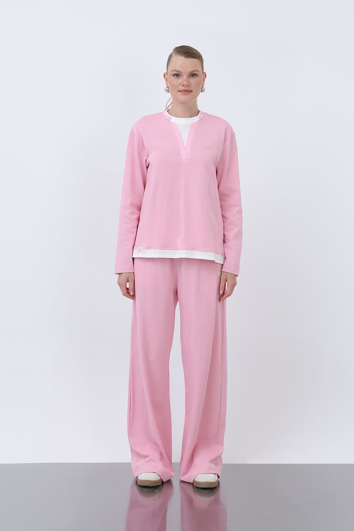 Kadın Basic Garnili Sweatshirt PINK