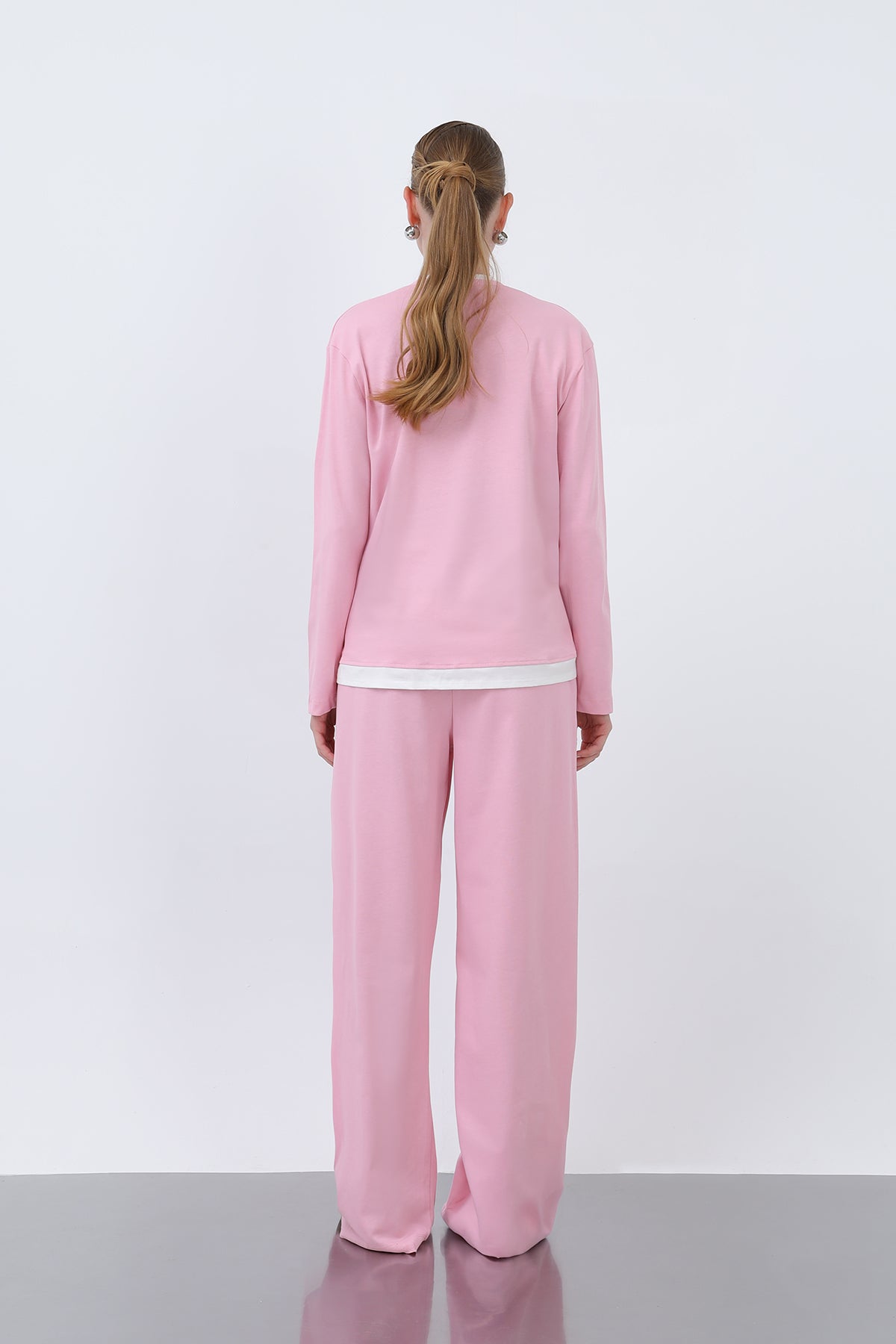 Kadın Basic Garnili Sweatshirt PINK
