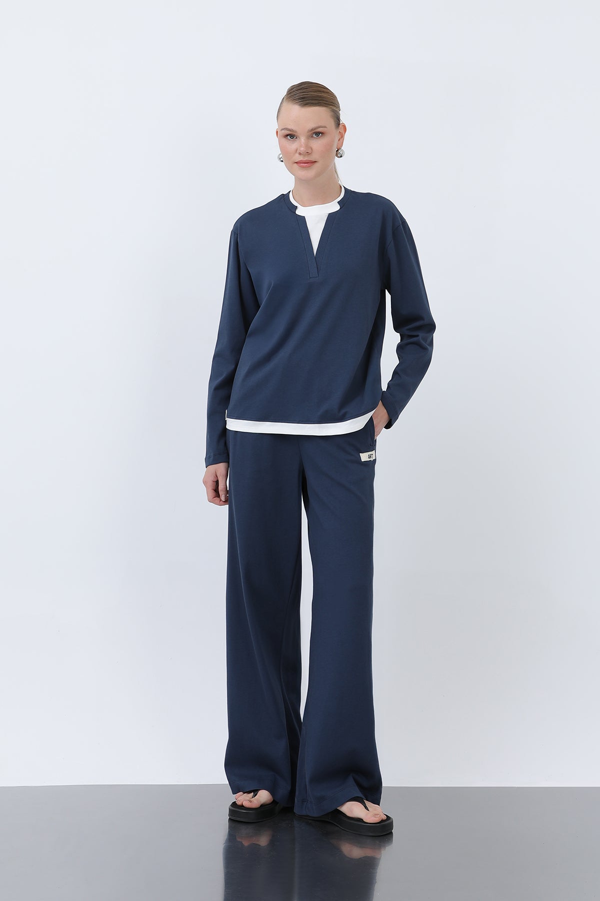 Kadın Basic Garnili Sweatshirt NAVY
