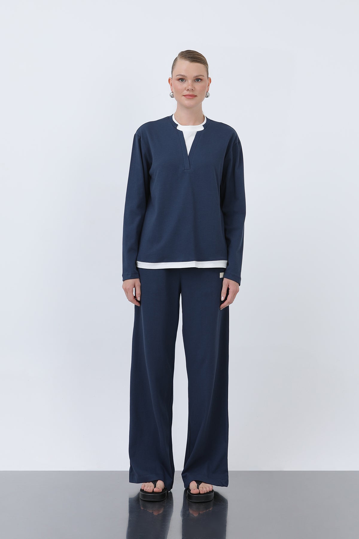 Kadın Basic Garnili Sweatshirt NAVY