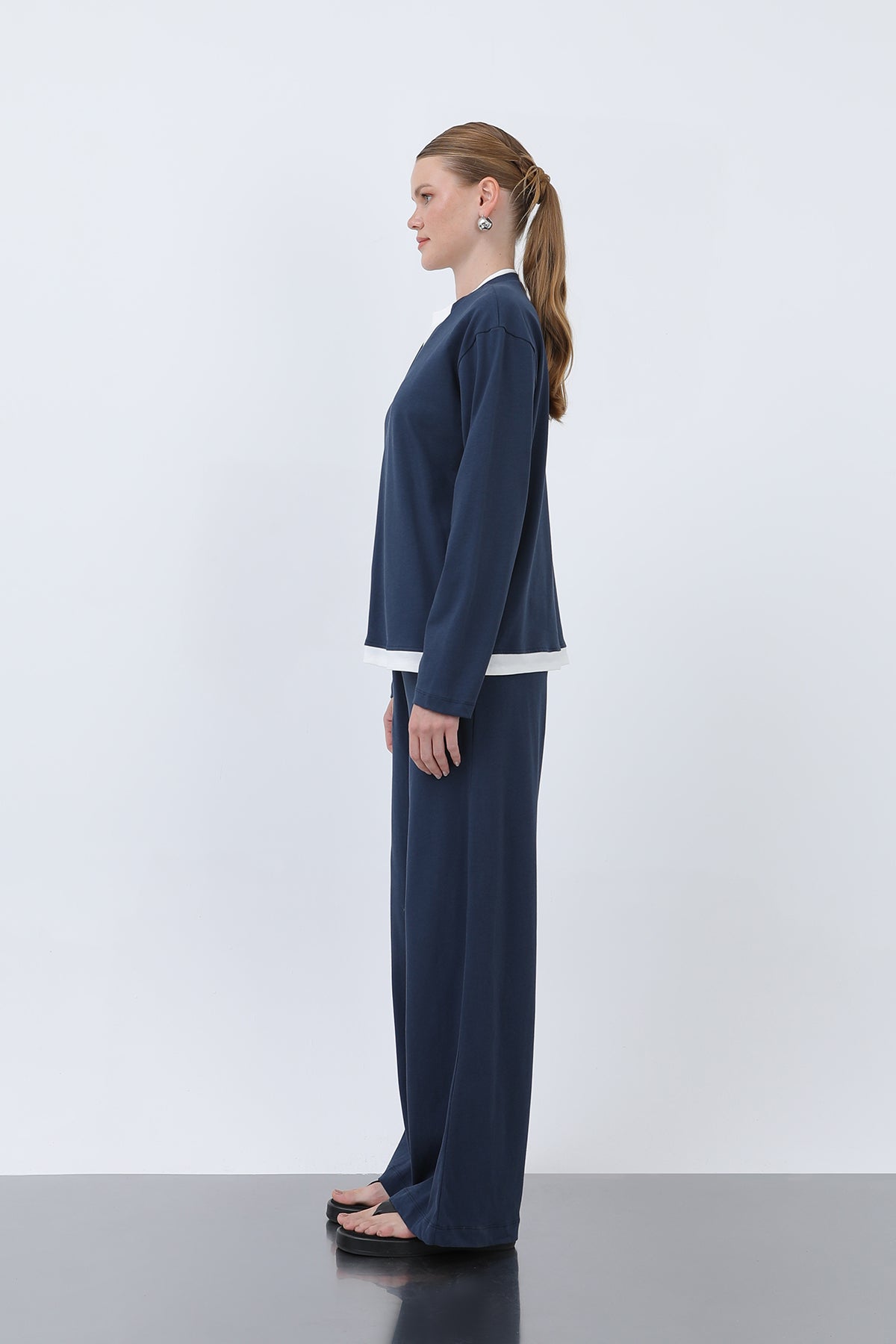 Kadın Basic Garnili Sweatshirt NAVY