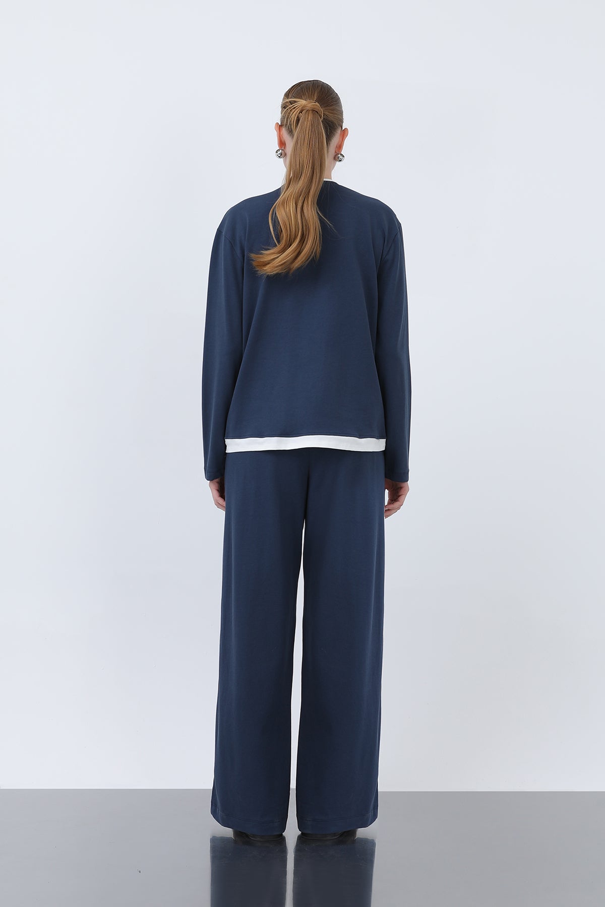 Kadın Basic Garnili Sweatshirt NAVY