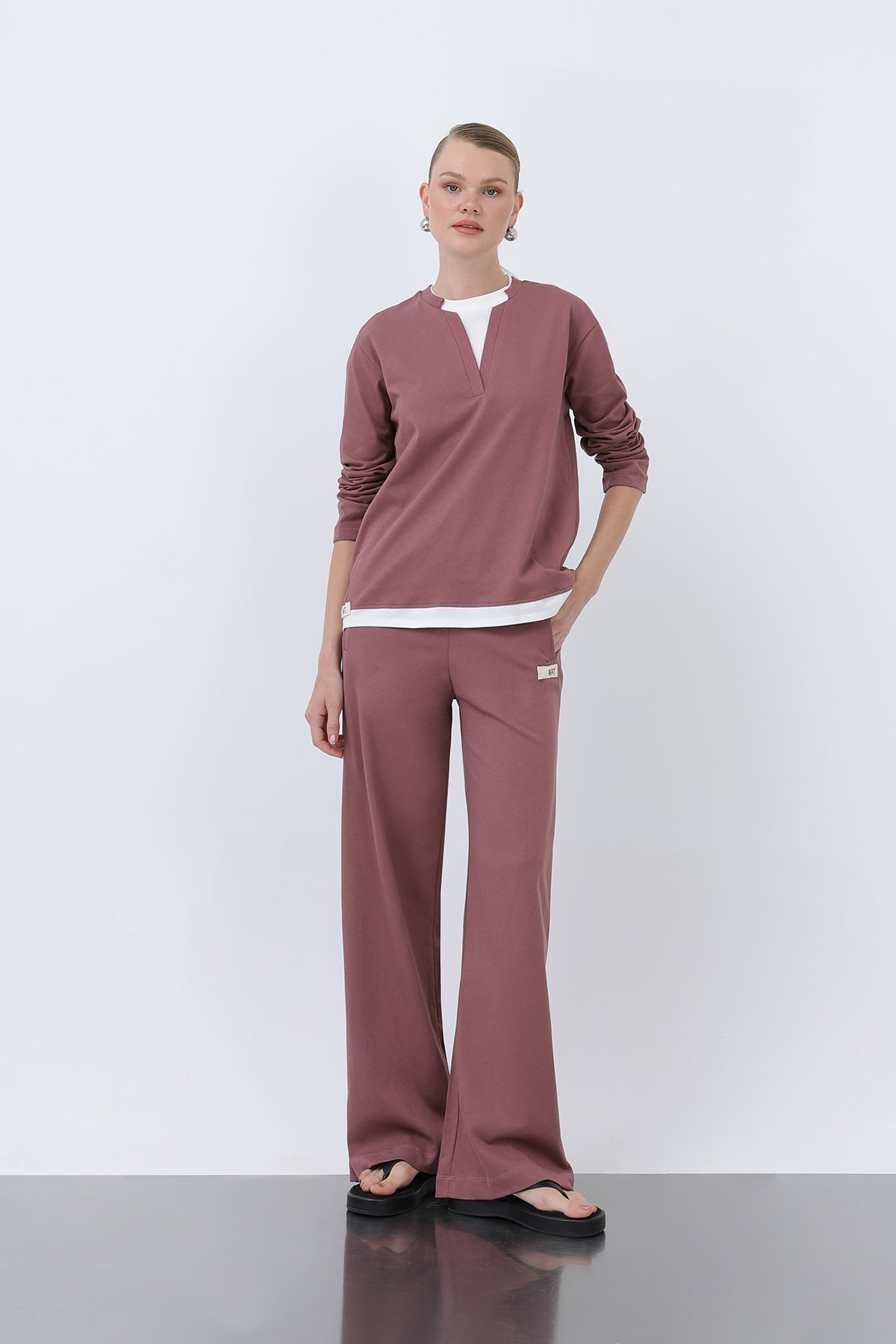 Kadın Basic Garnili Sweatshirt ROSE