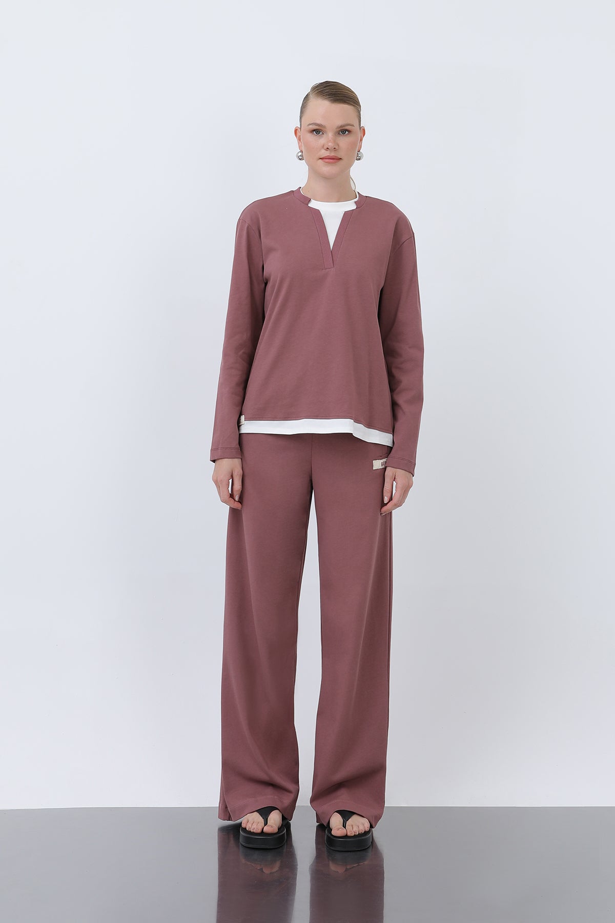Kadın Basic Garnili Sweatshirt ROSE