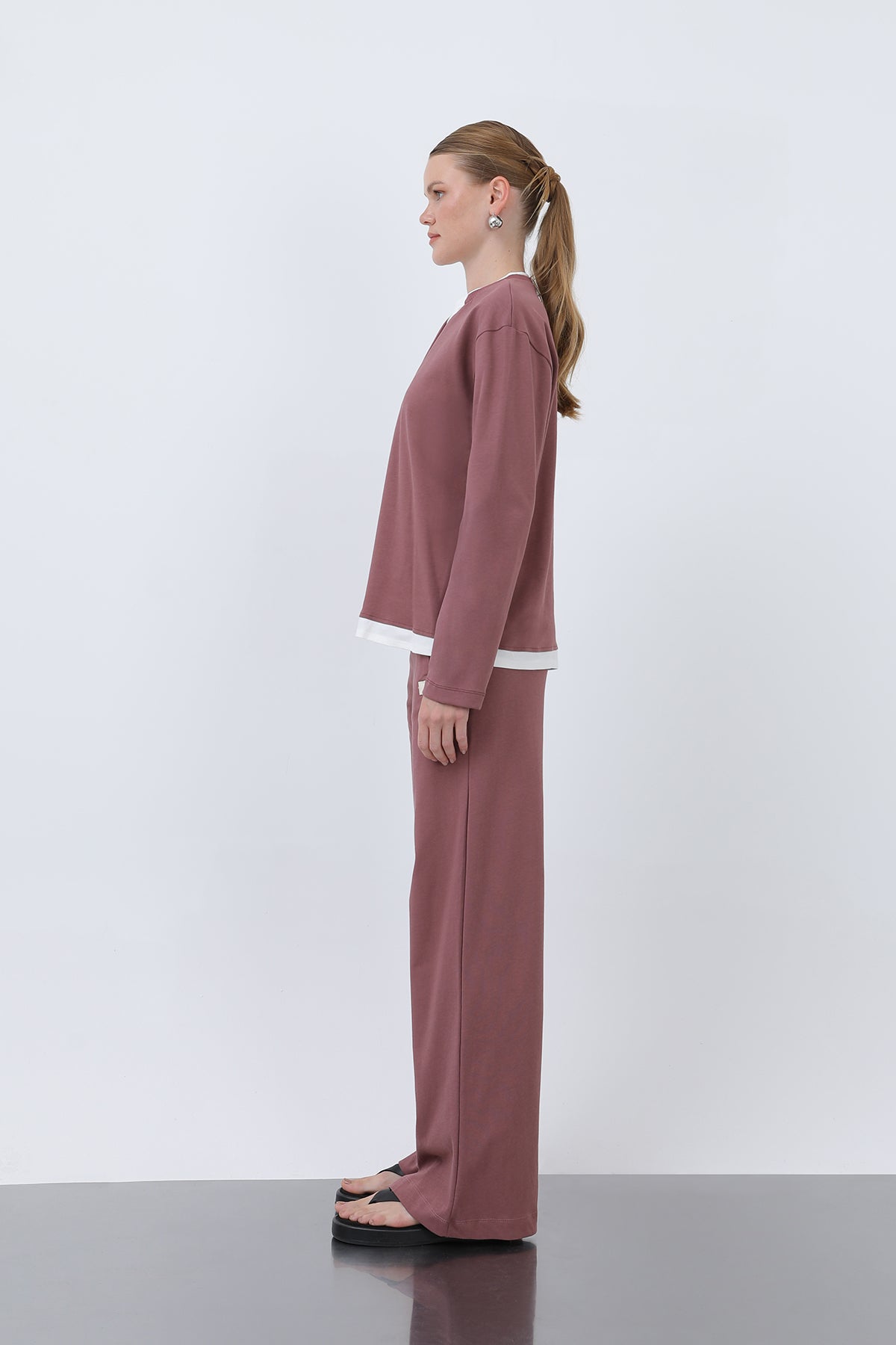 Kadın Basic Garnili Sweatshirt ROSE