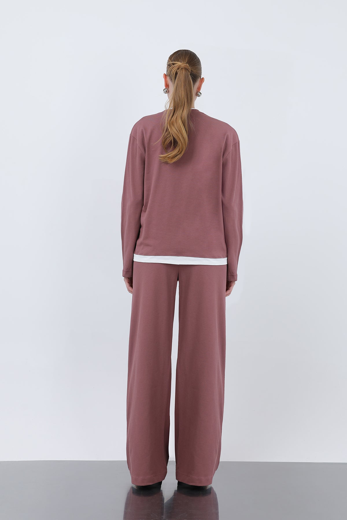 Kadın Basic Garnili Sweatshirt ROSE