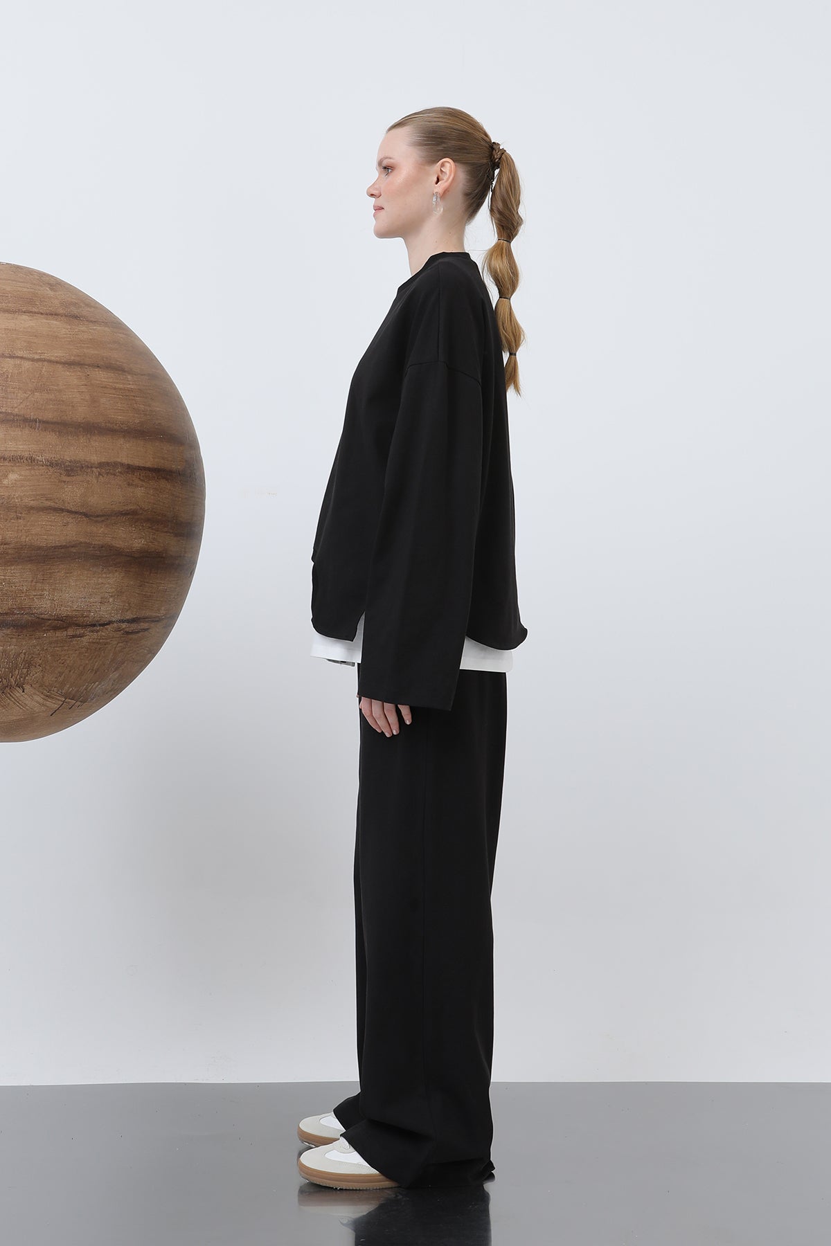 Kadın Basic Asimetrik Garnili Sweatshirt - 32223SWT BLACK