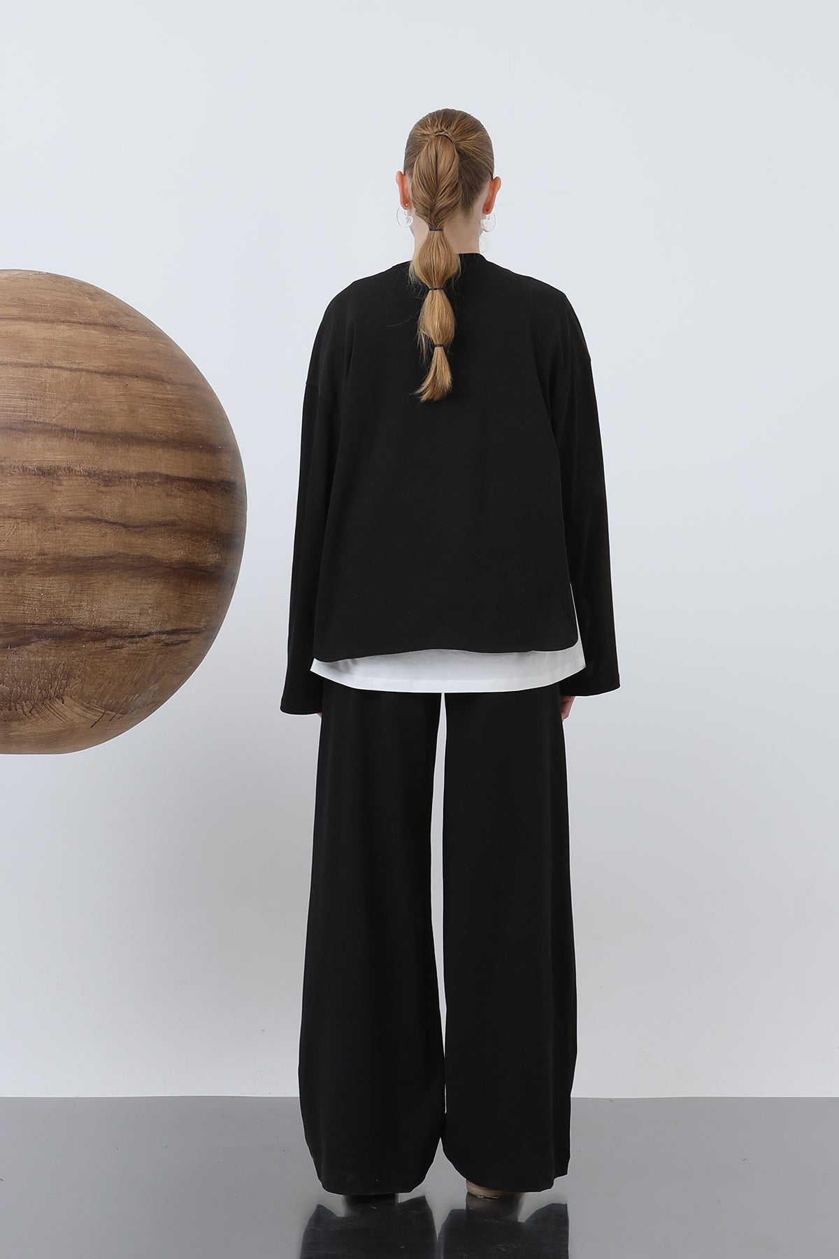 Kadın Basic Asimetrik Garnili Sweatshirt - 32223SWT BLACK