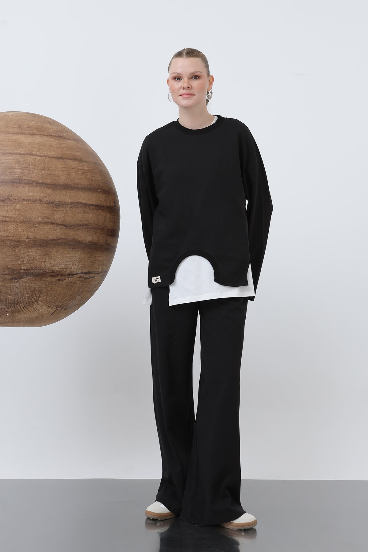 Kadın Basic Asimetrik Garnili Sweatshirt - 32223SWT BLACK