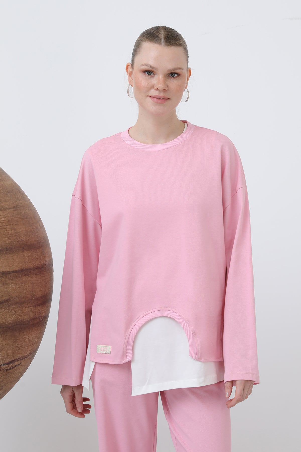 Kadın Basic Asimetrik Garnili Sweatshirt - 32223SWT PINK