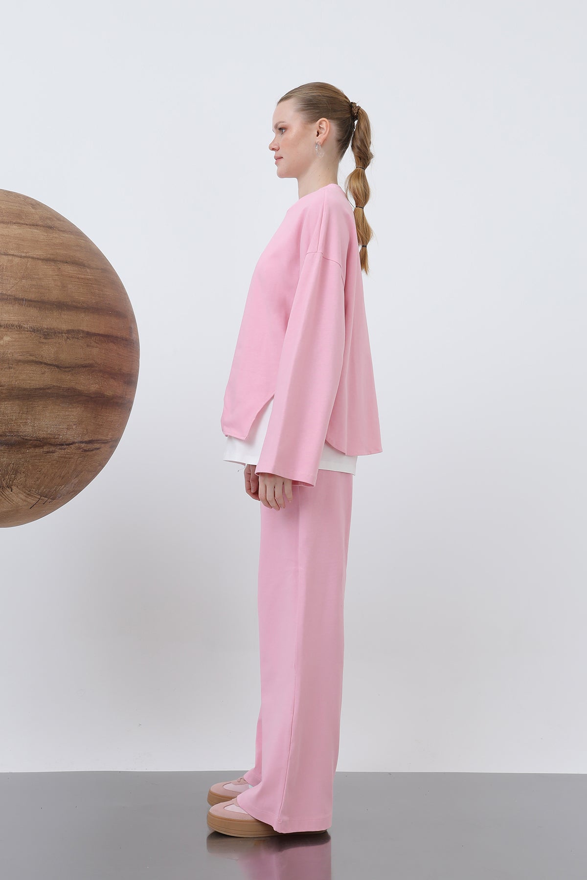 Kadın Basic Asimetrik Garnili Sweatshirt - 32223SWT PINK