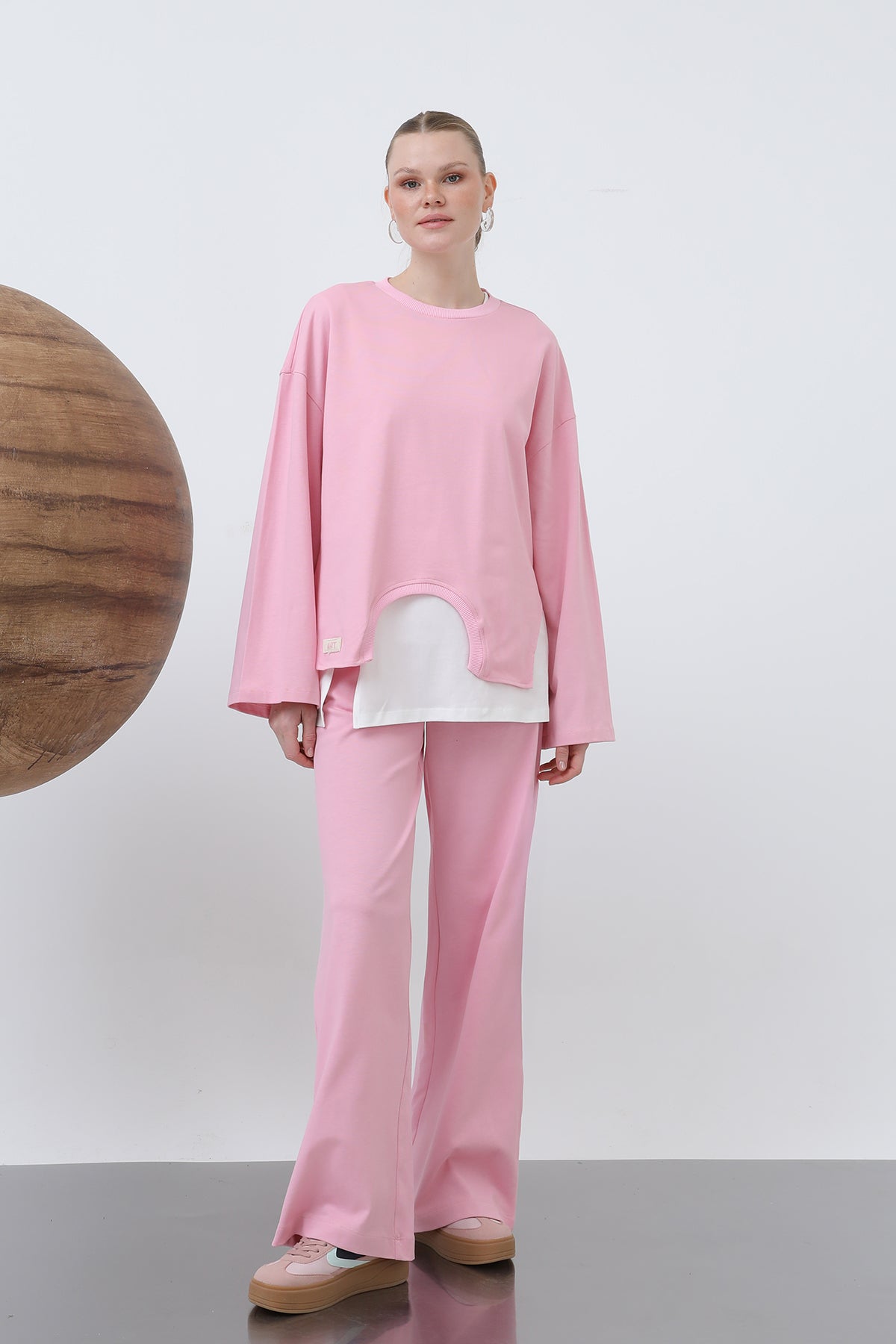Kadın Basic Asimetrik Garnili Sweatshirt - 32223SWT PINK