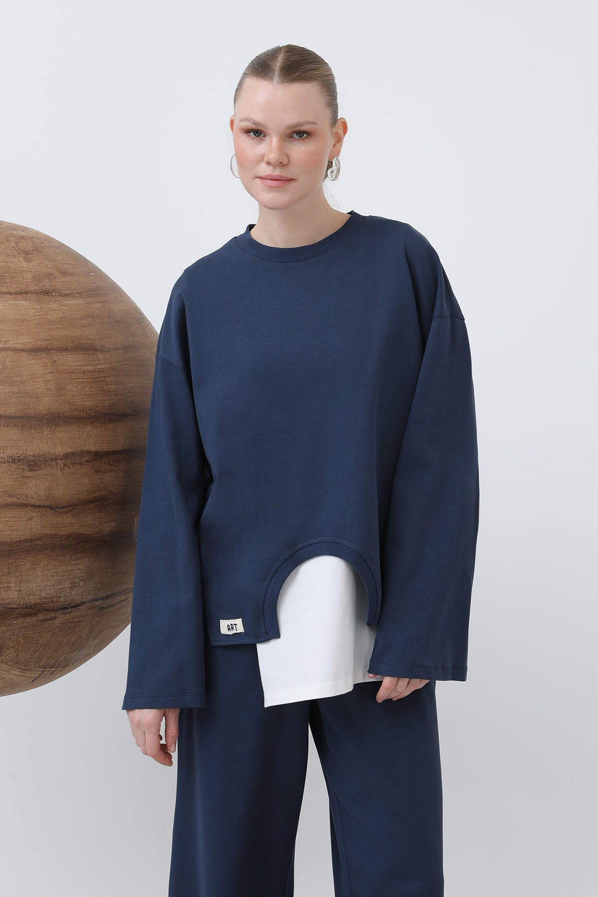 Kadın Basic Asimetrik Garnili Sweatshirt - 32223SWT NAVY