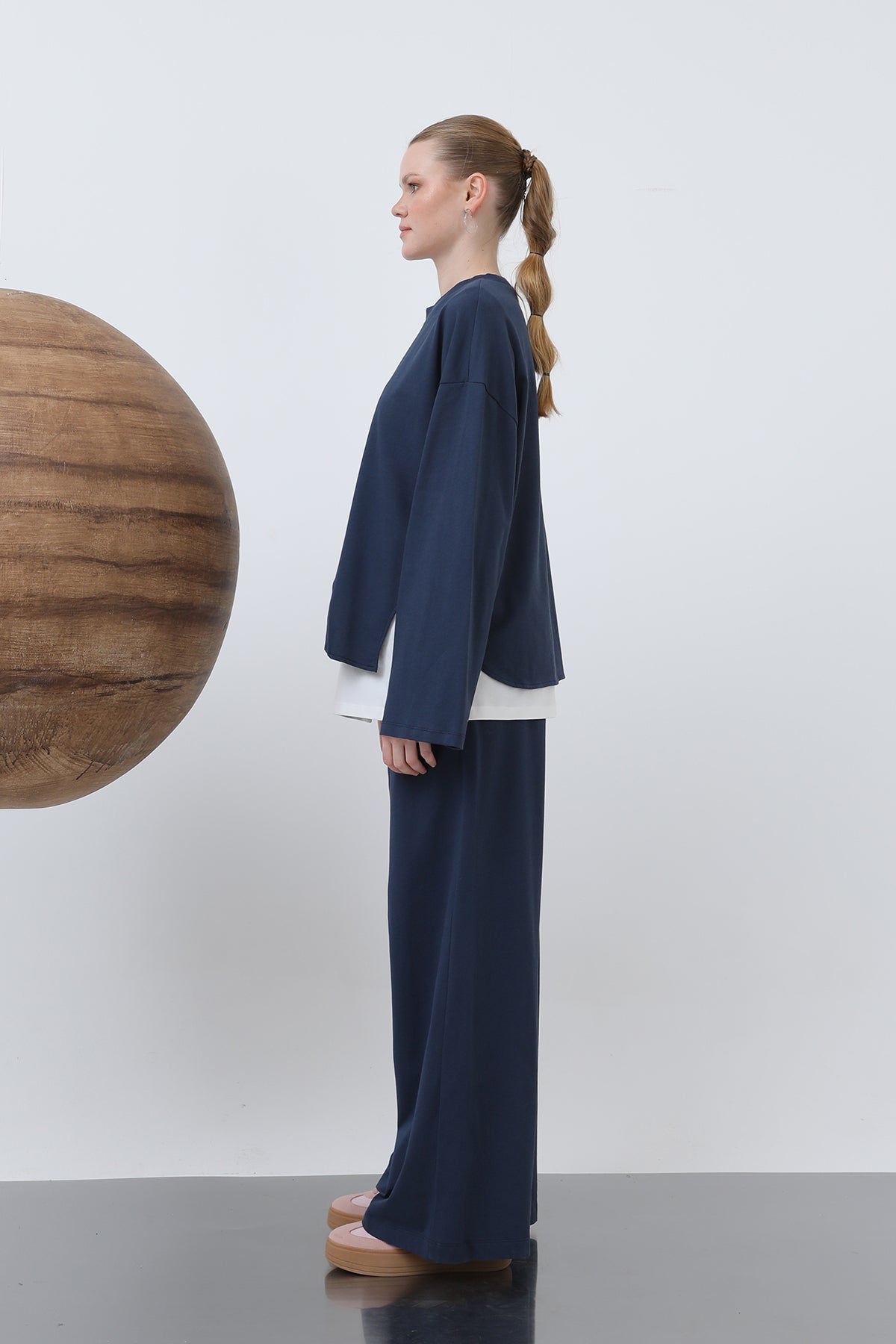 Kadın Basic Asimetrik Garnili Sweatshirt - 32223SWT NAVY