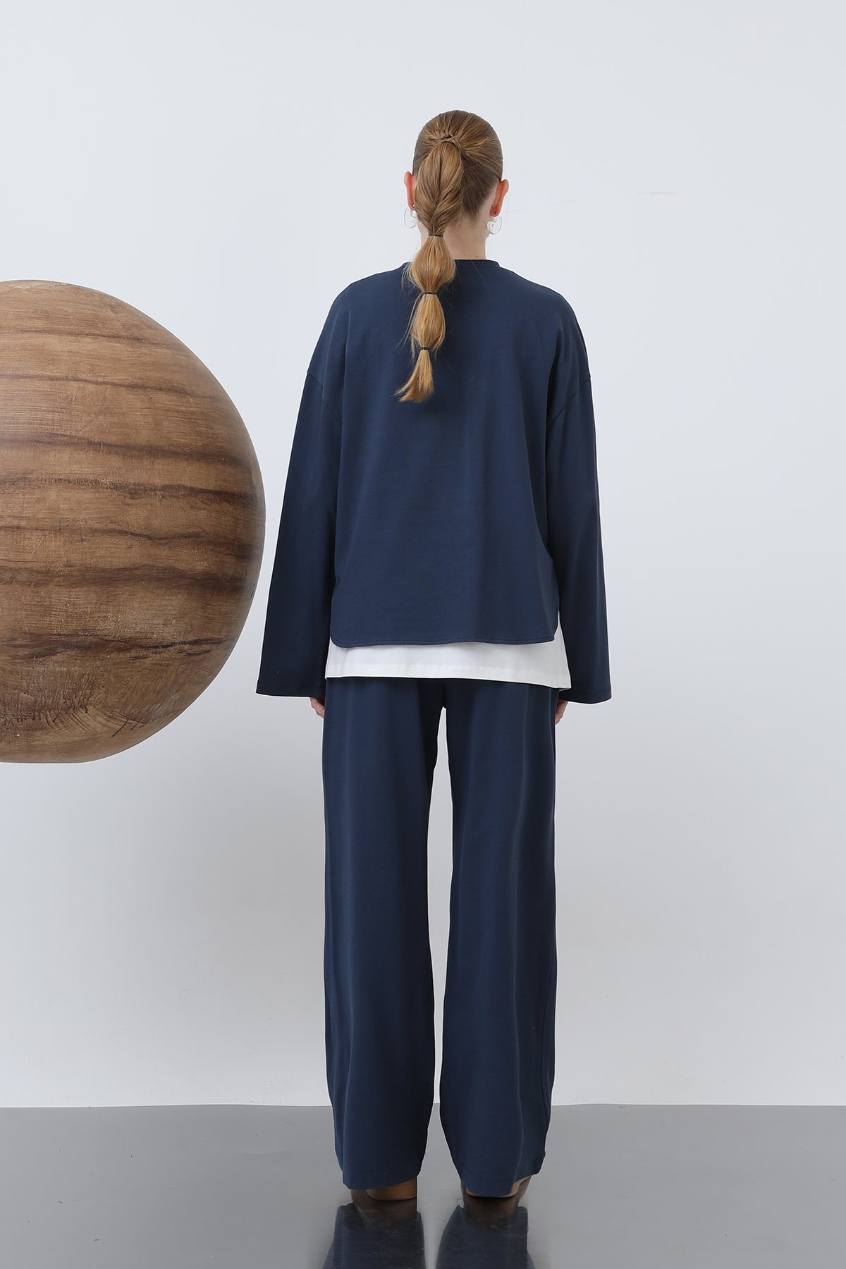 Kadın Basic Asimetrik Garnili Sweatshirt - 32223SWT NAVY