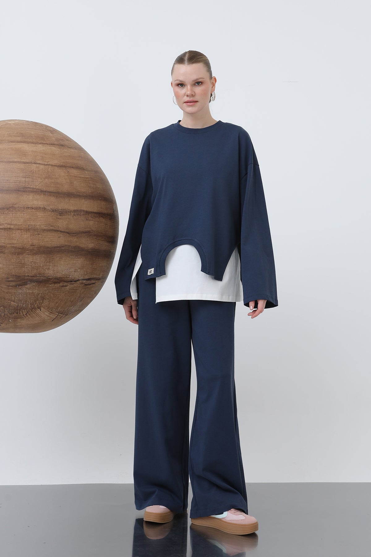 Kadın Basic Asimetrik Garnili Sweatshirt - 32223SWT NAVY