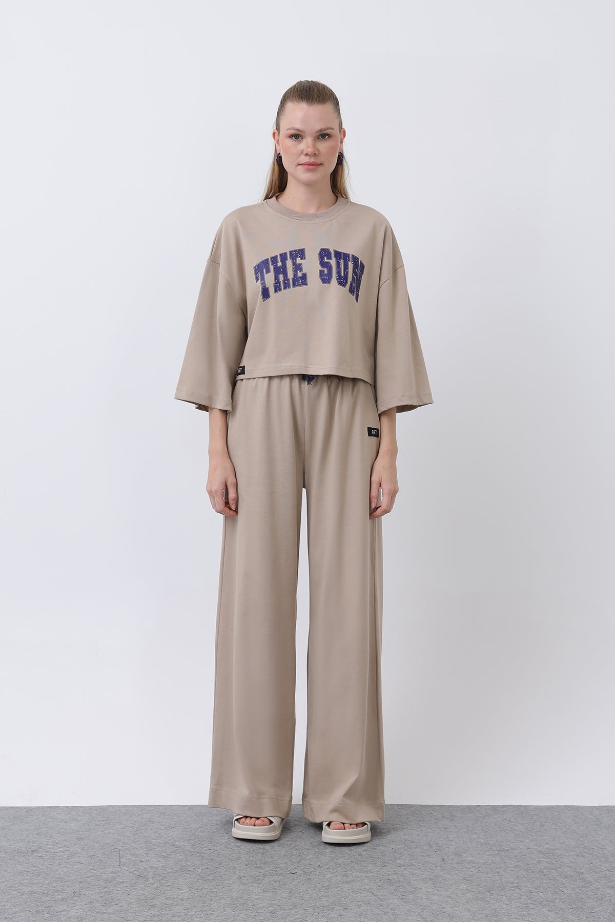 Kadın Önü Baskılı İkili Pantolonlu Takım - 32226TKS BEIGE