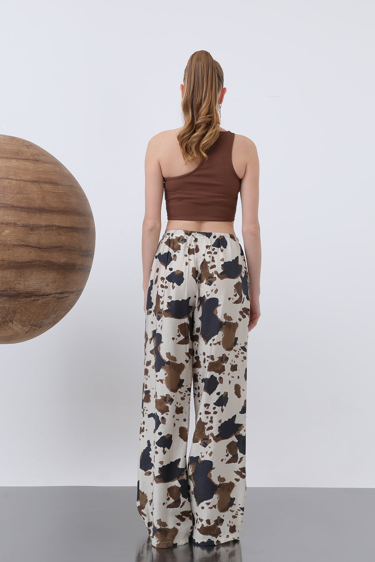 Kadın Desenli Bol Pantolon -32230PNT BEIGE-BROWN