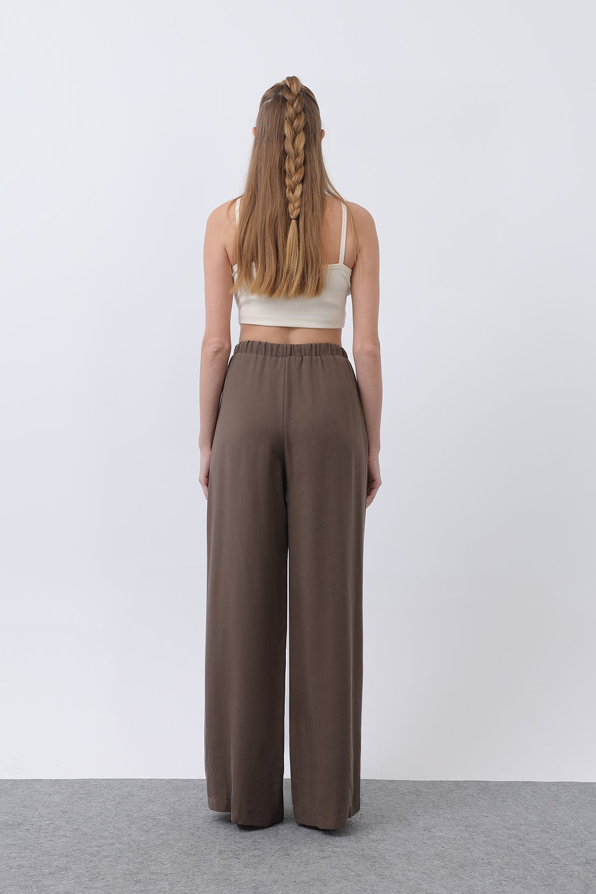 Kadın Bel Lastikli Yanları Biyeli Pantolon - 32231PNT BROWN
