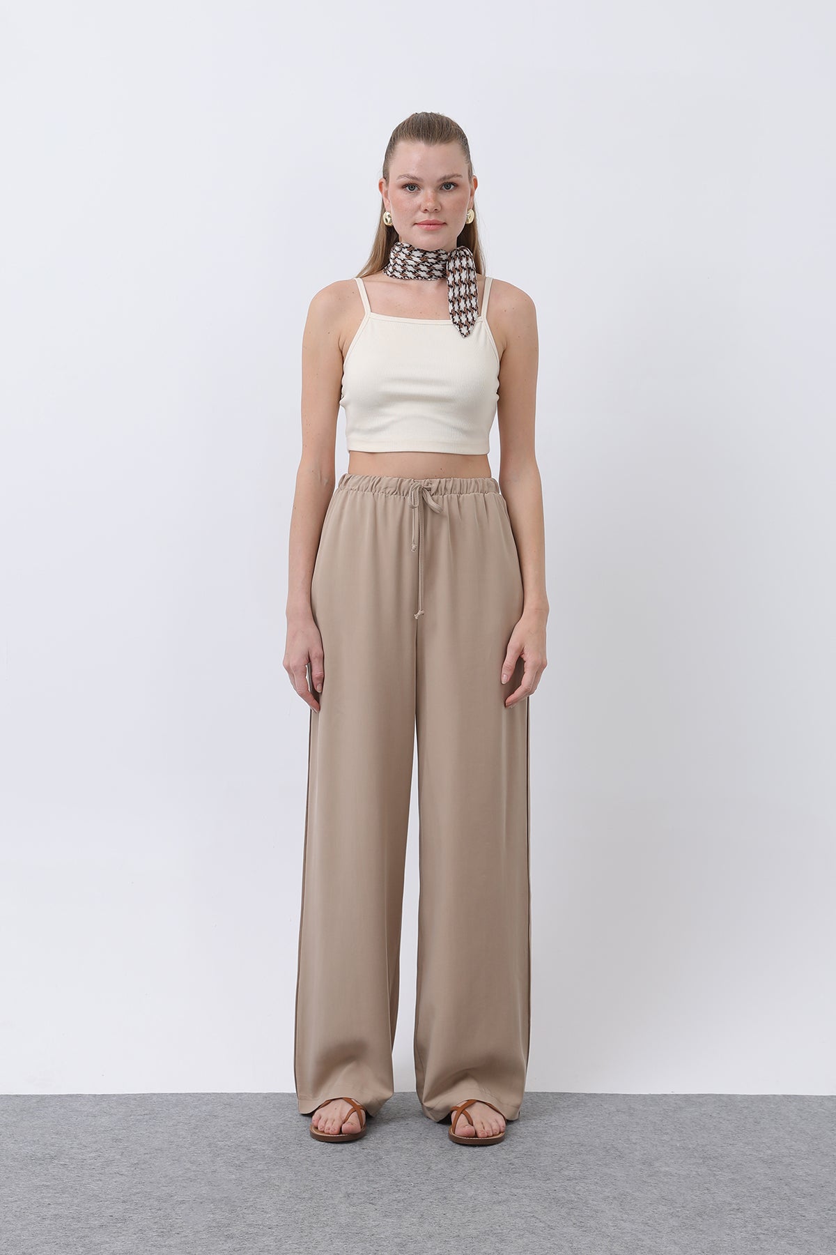Kadın Bel Lastikli Yanları Biyeli Pantolon - 32231PNT BEIGE