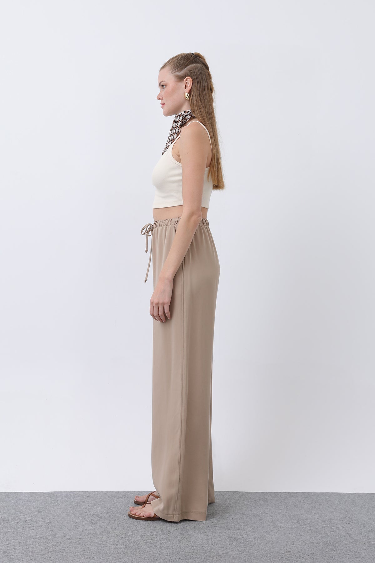 Kadın Bel Lastikli Yanları Biyeli Pantolon - 32231PNT BEIGE