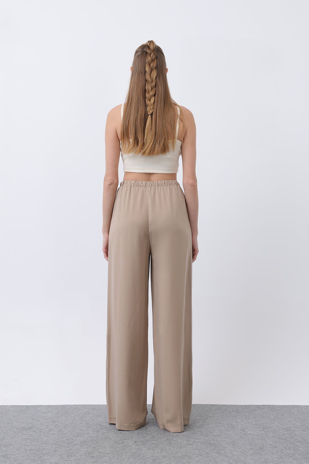 Kadın Bel Lastikli Yanları Biyeli Pantolon - 32231PNT BEIGE