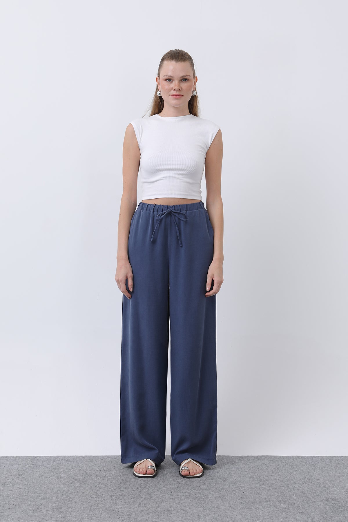 Kadın Bel Lastikli Yanları Biyeli Pantolon - 32231PNT NAVY