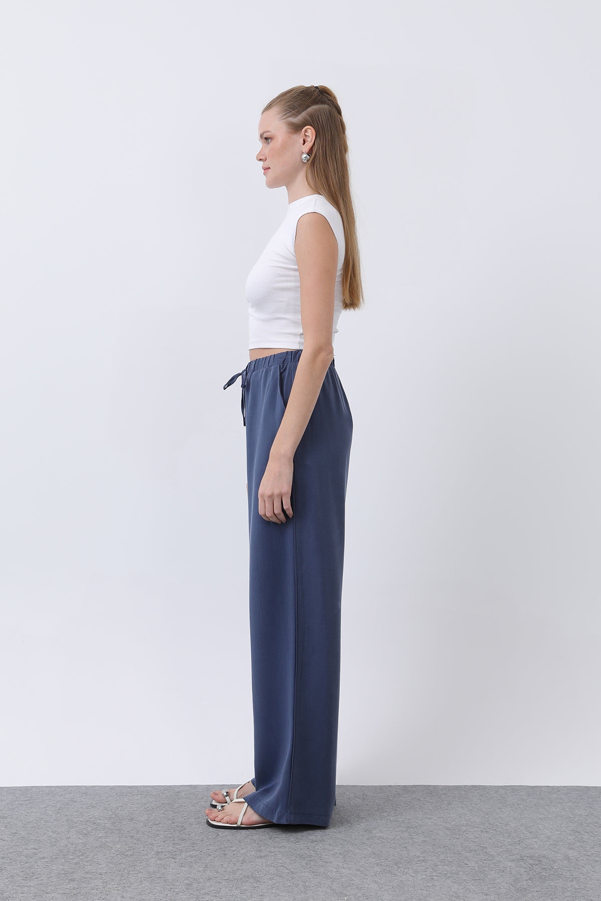 Kadın Bel Lastikli Yanları Biyeli Pantolon - 32231PNT NAVY