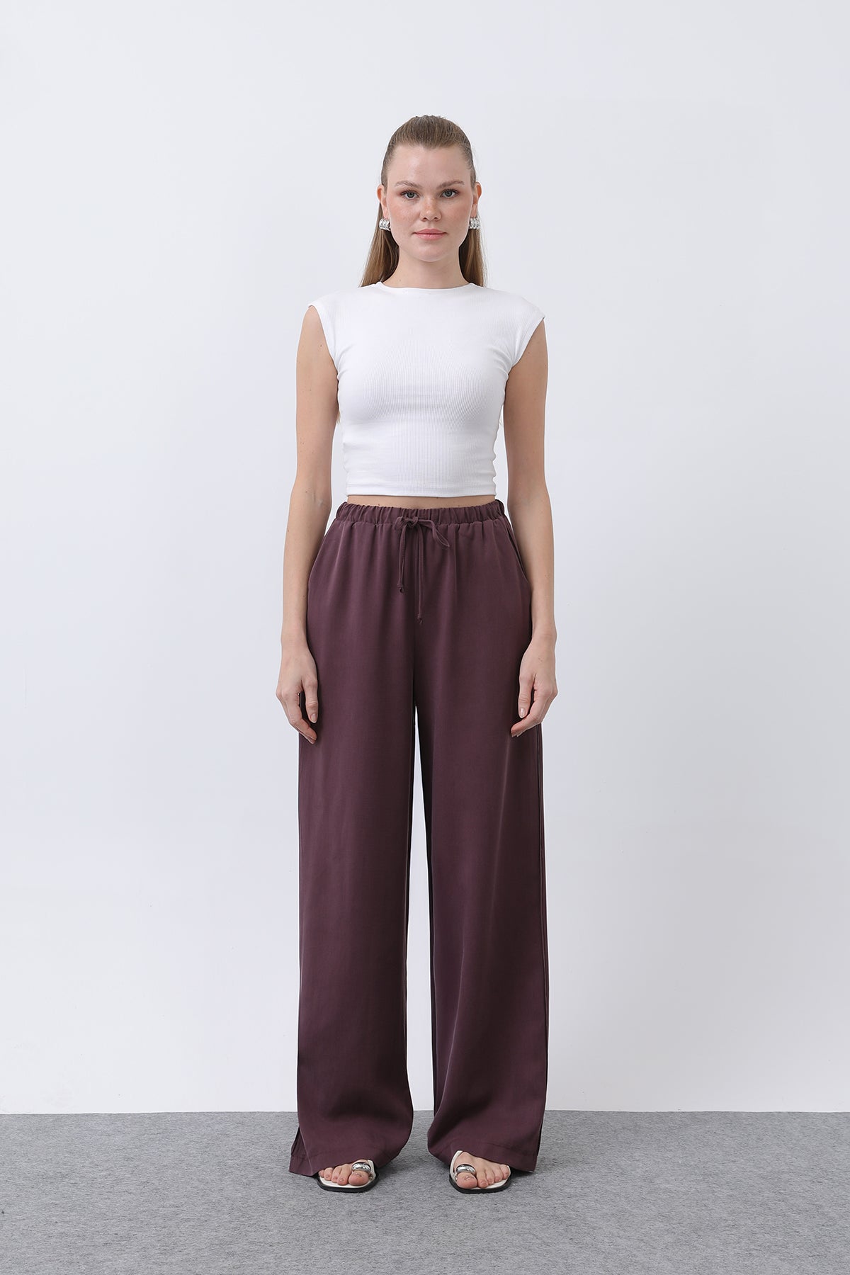 Kadın Bel Lastikli Yanları Biyeli Pantolon - 32231PNT ROSE