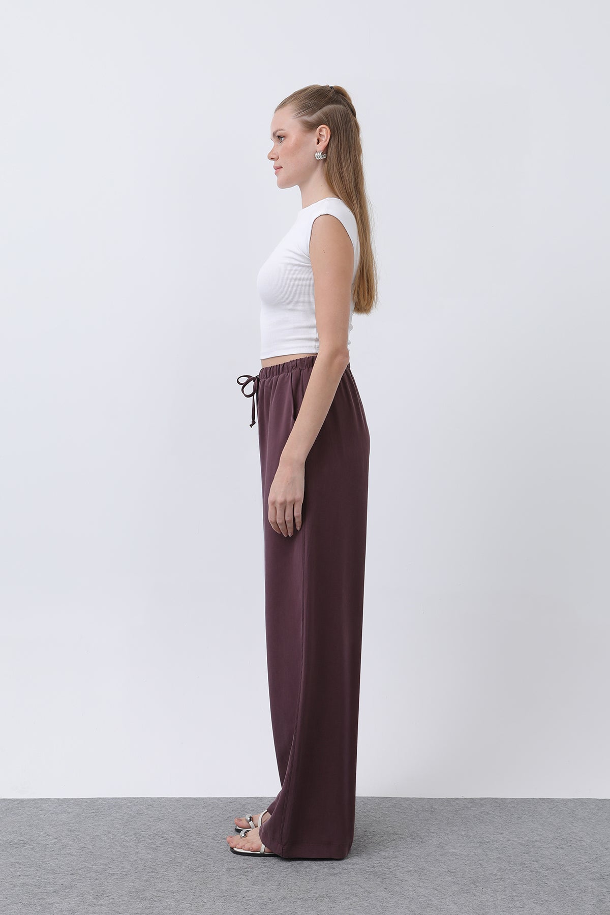 Kadın Bel Lastikli Yanları Biyeli Pantolon - 32231PNT ROSE