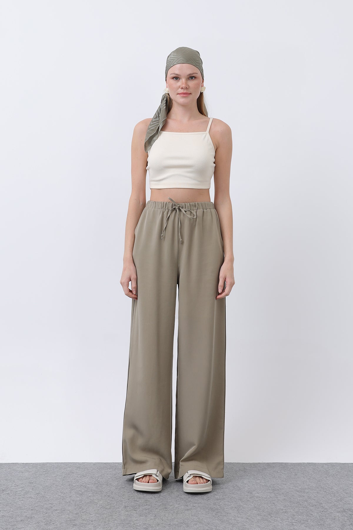 Kadın Bel Lastikli Yanları Biyeli Pantolon - 32231PNT KHAKI