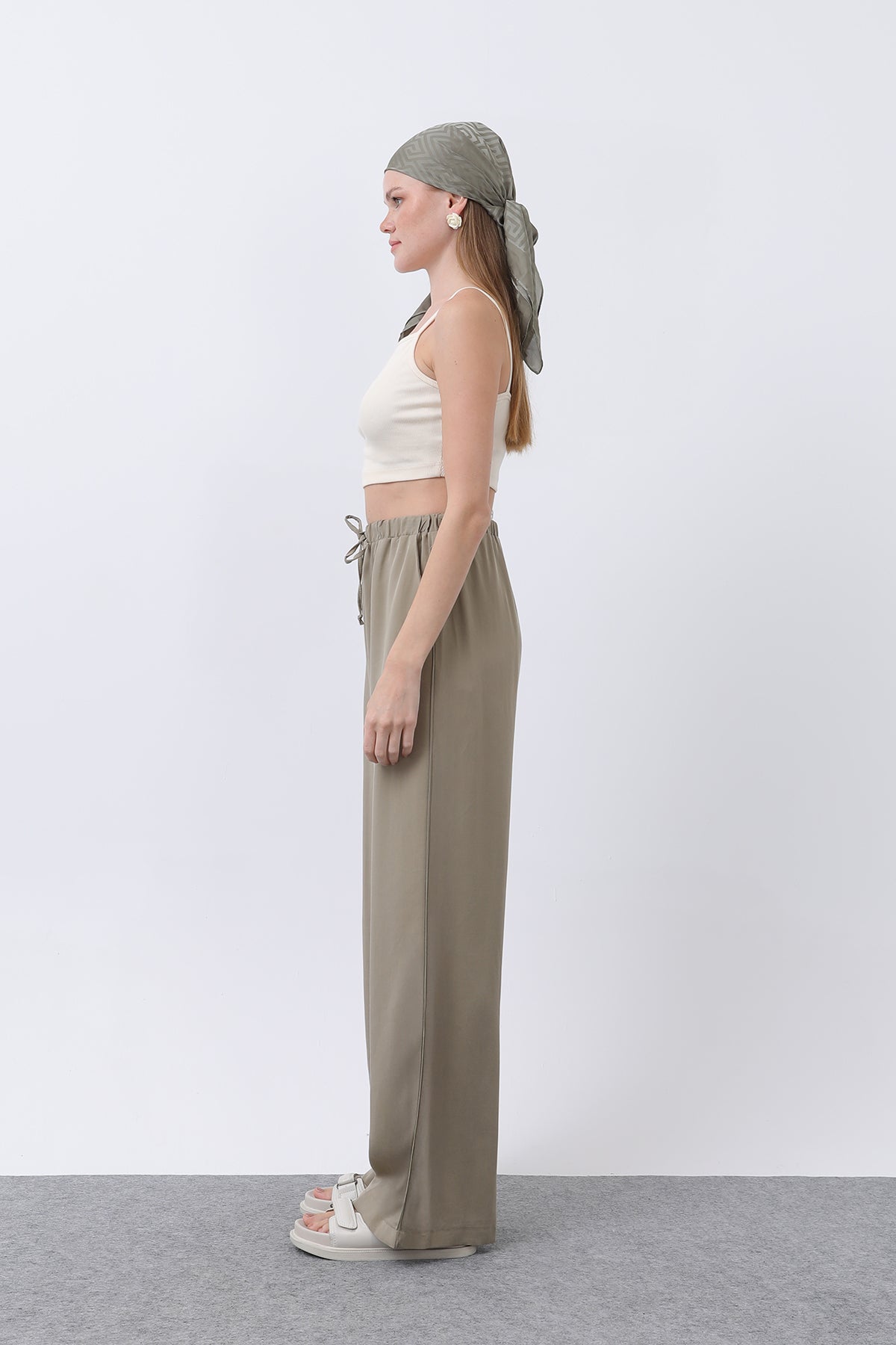 Kadın Bel Lastikli Yanları Biyeli Pantolon - 32231PNT KHAKI
