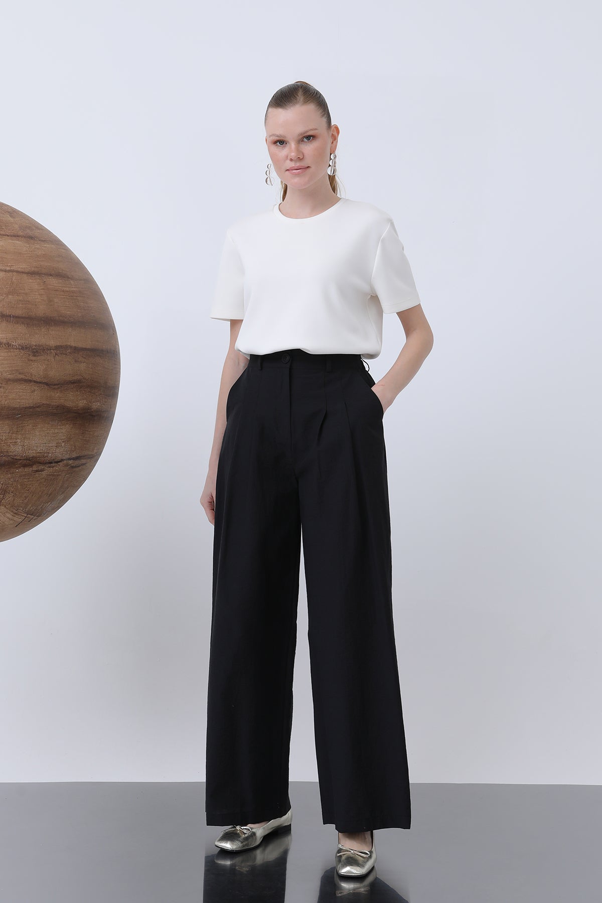 Kadın Pileli Basic Pantolon -32233PNT BLACK