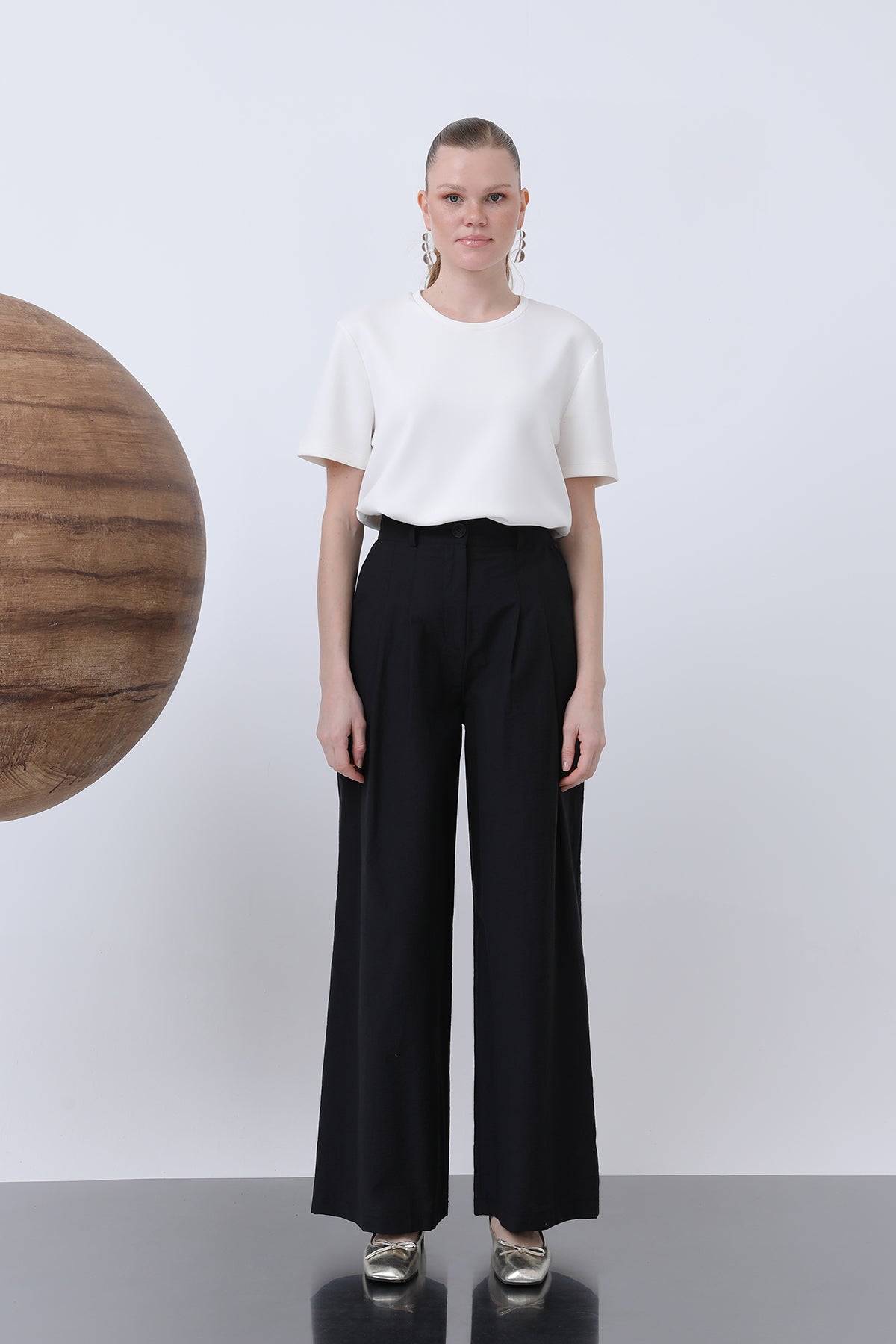 Kadın Pileli Basic Pantolon -32233PNT BLACK