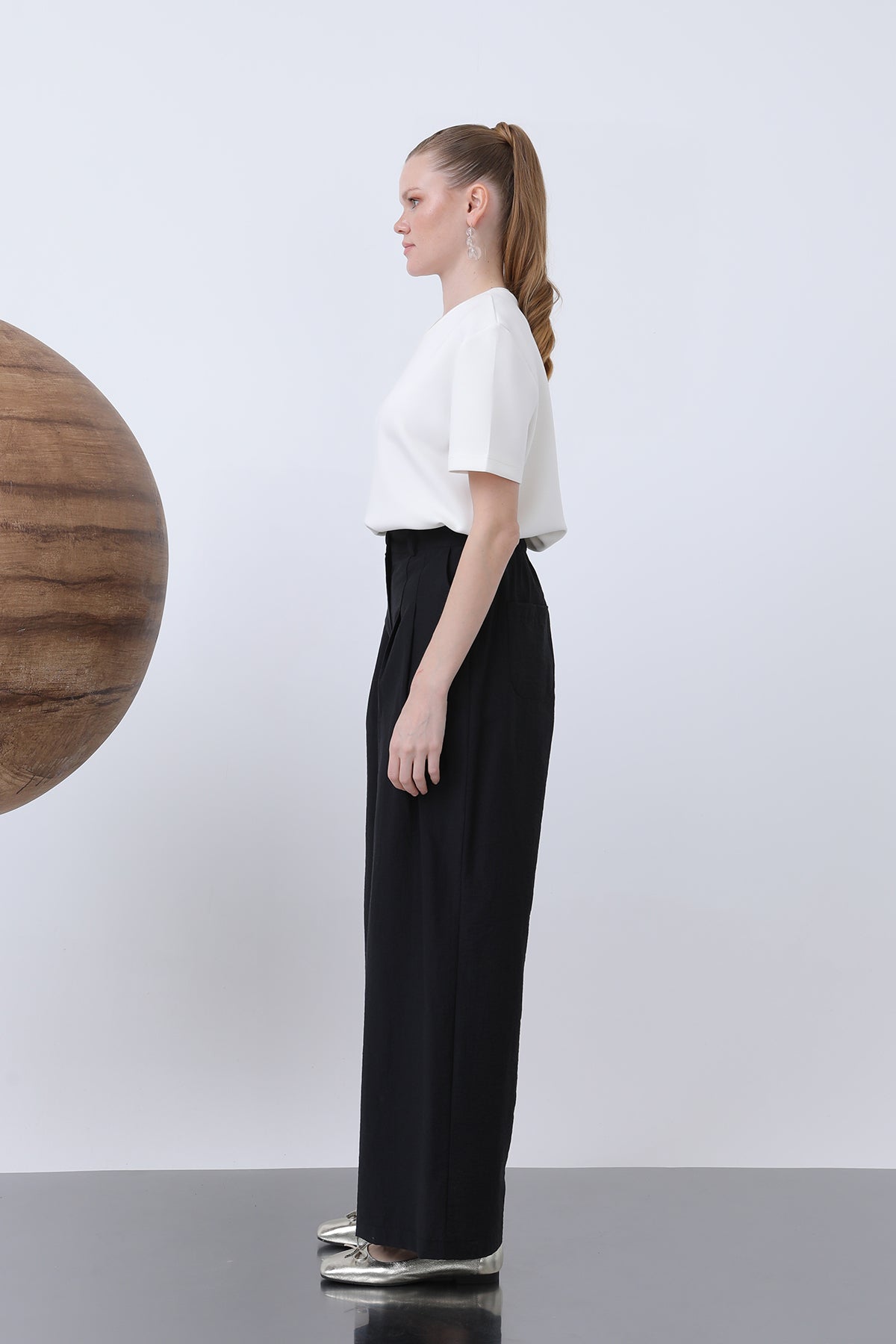Kadın Pileli Basic Pantolon -32233PNT BLACK