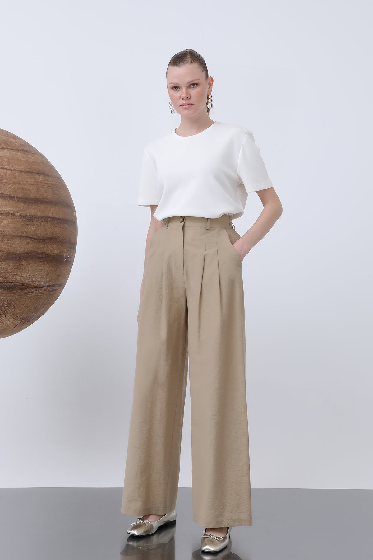 Kadın Pileli Basic Pantolon -32233PNT MINK