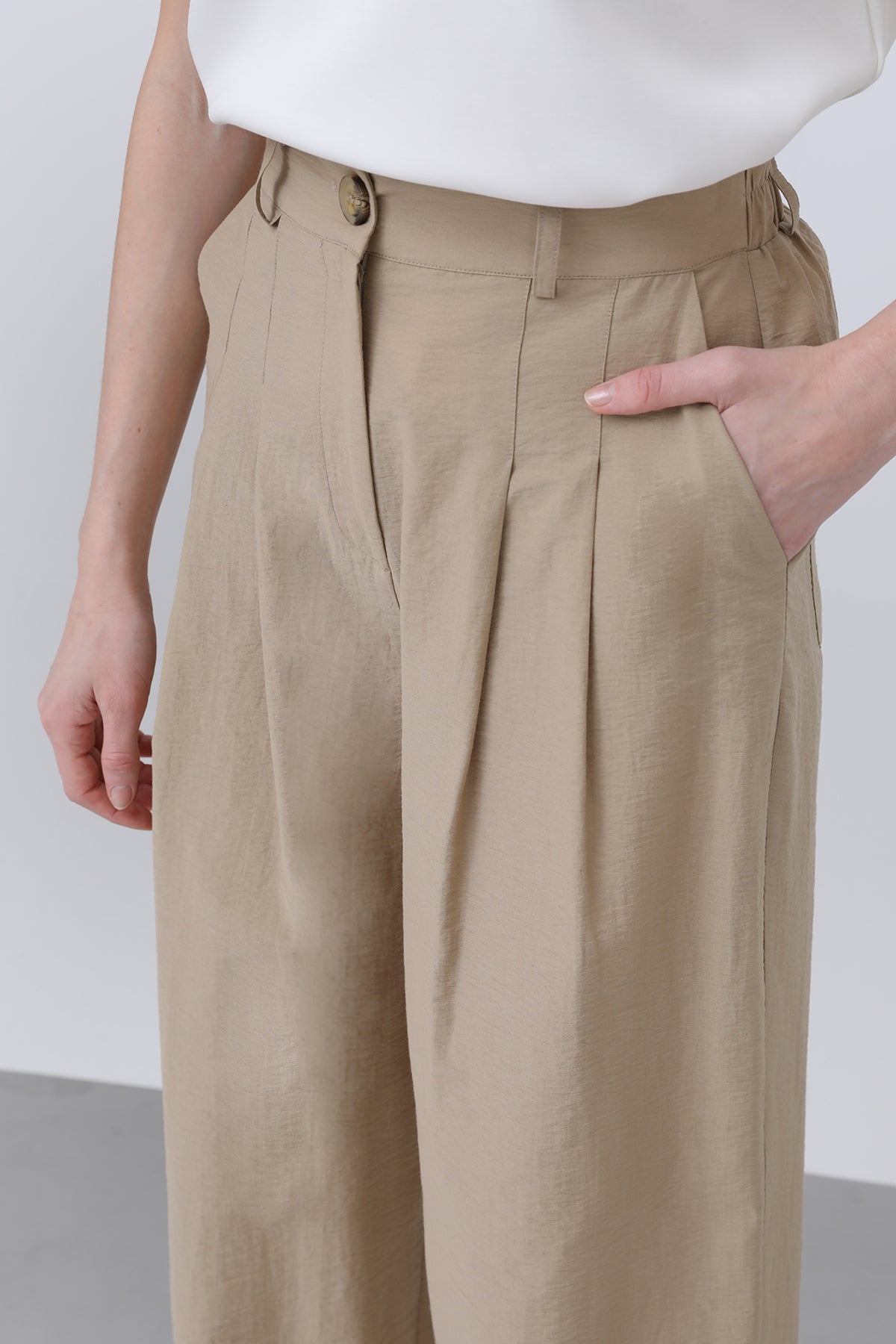 Kadın Pileli Basic Pantolon -32233PNT MINK