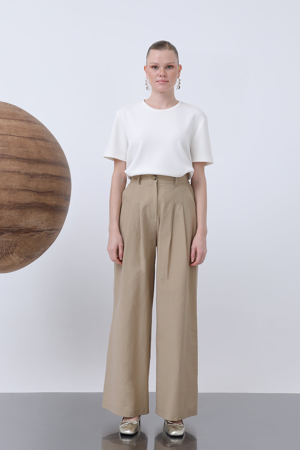 Kadın Pileli Basic Pantolon -32233PNT MINK