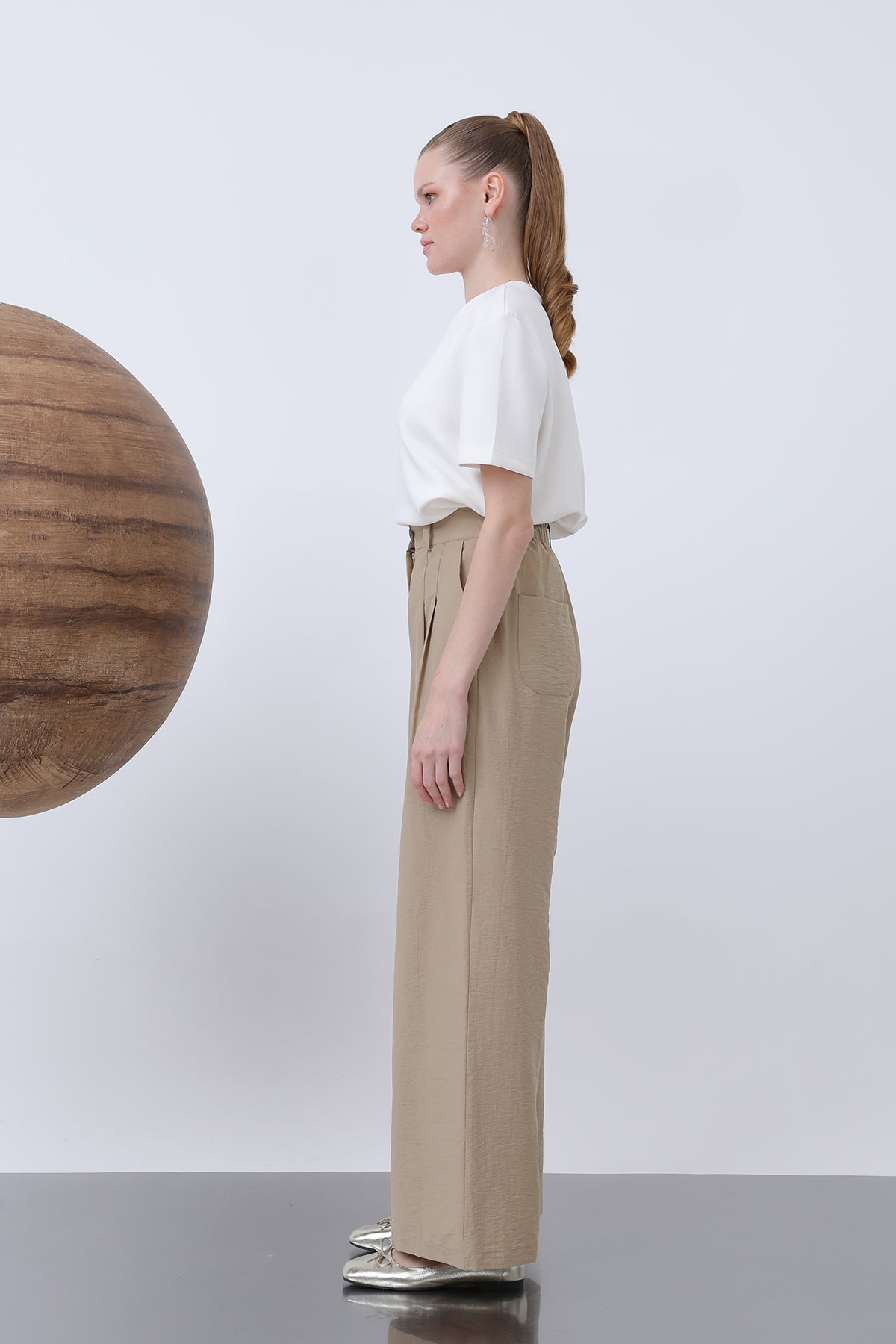 Kadın Pileli Basic Pantolon -32233PNT MINK