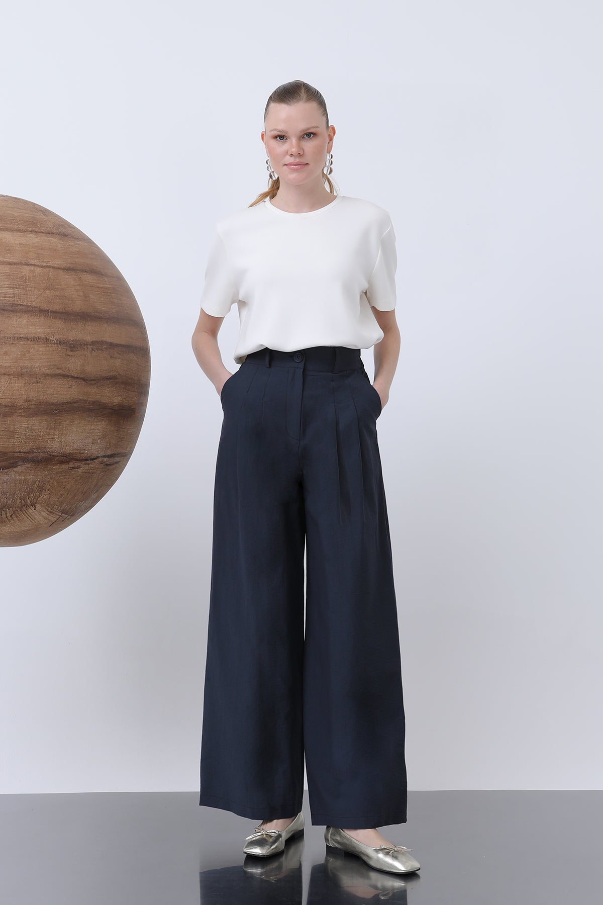 Kadın Pileli Basic Pantolon -32233PNT NAVY