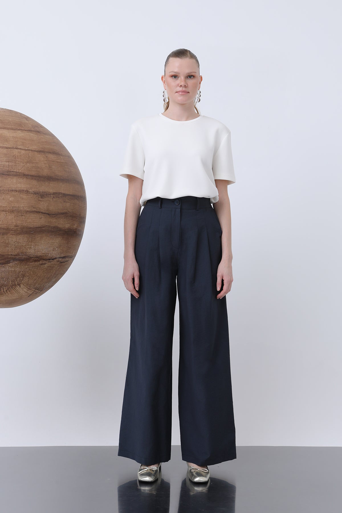 Kadın Pileli Basic Pantolon -32233PNT NAVY