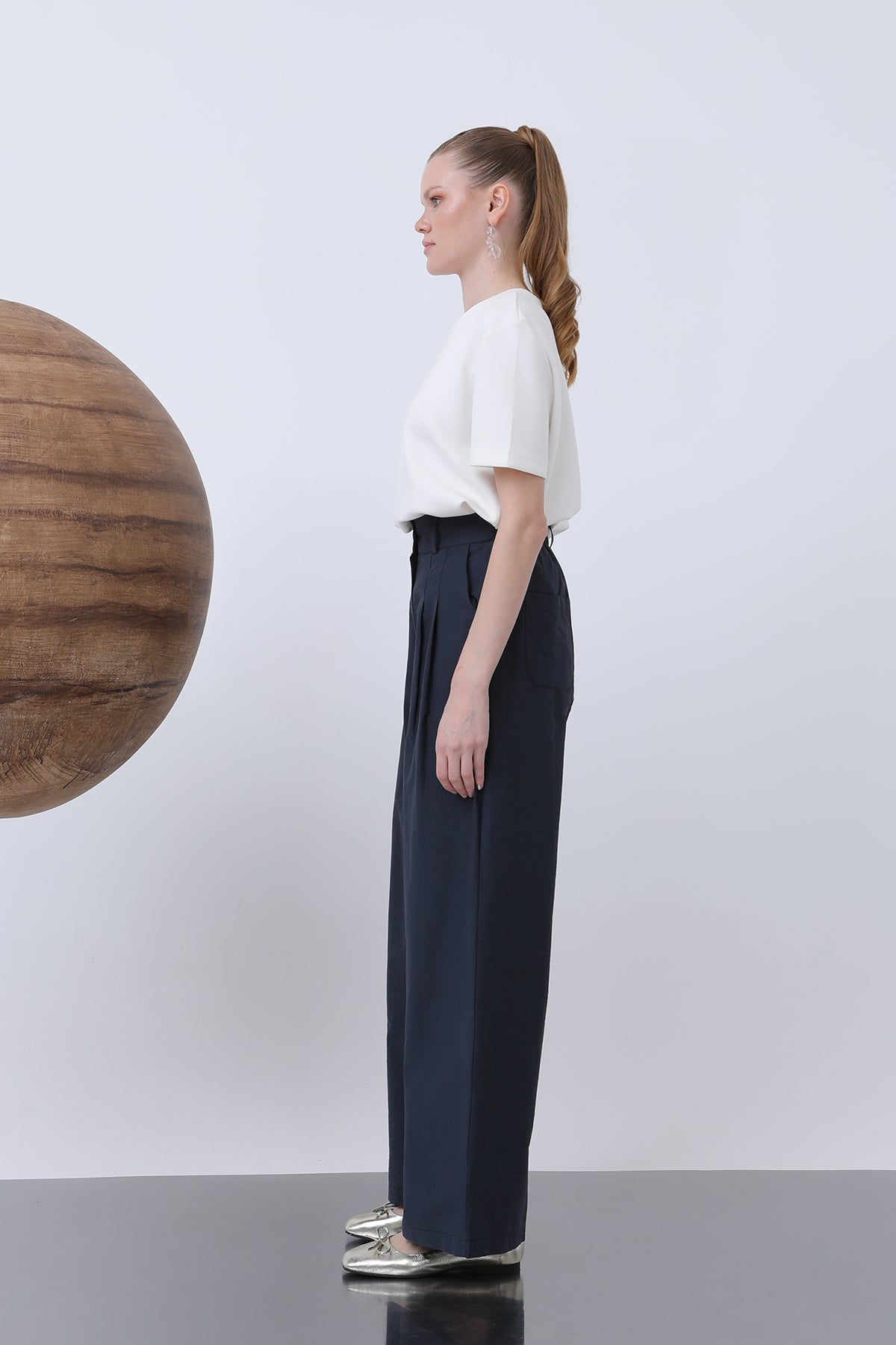 Kadın Pileli Basic Pantolon -32233PNT NAVY