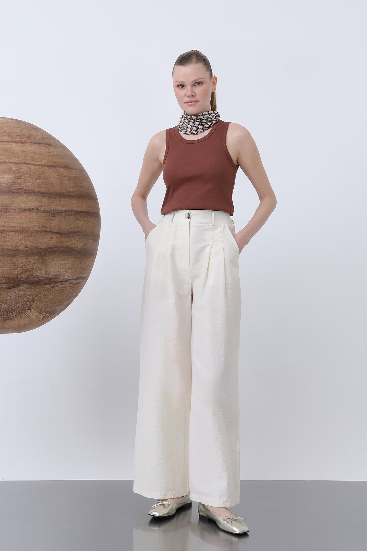 Kadın Pileli Basic Pantolon -32233PNT SAND BEIGE