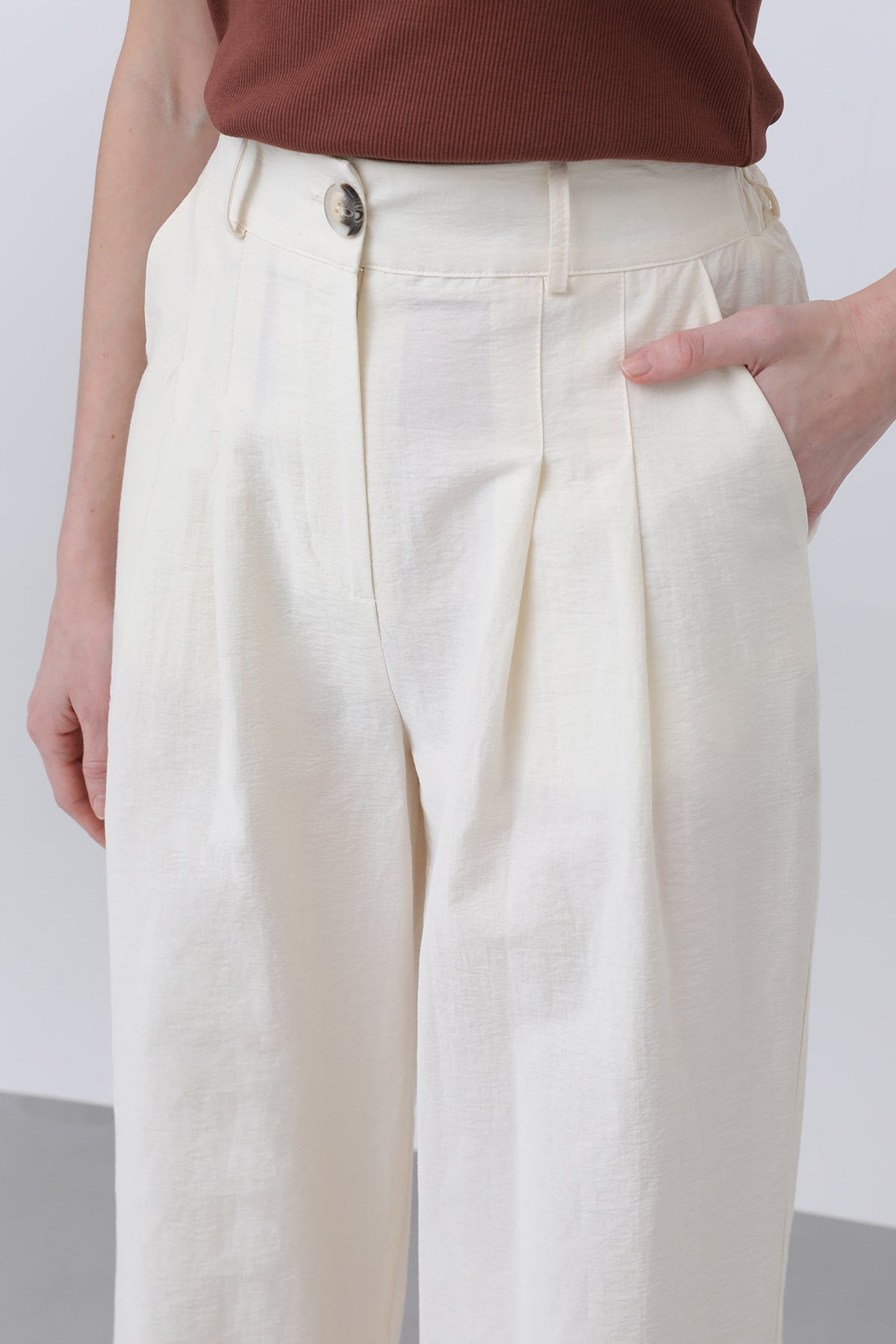 Kadın Pileli Basic Pantolon -32233PNT SAND BEIGE