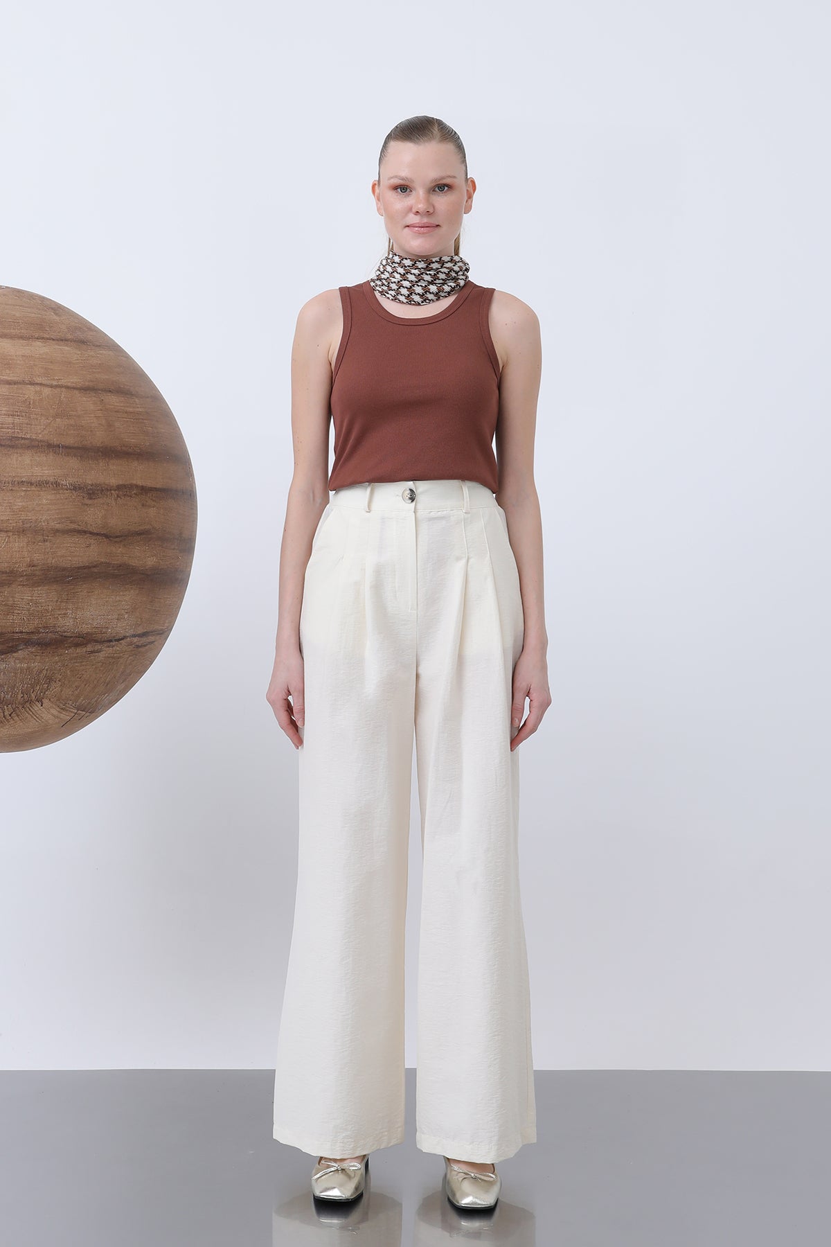 Kadın Pileli Basic Pantolon -32233PNT SAND BEIGE